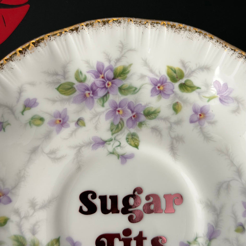 Vintage Paragon Bone China Plate, Sugar Tits, Chrome Rose Gold Vinyl, Floral Plate