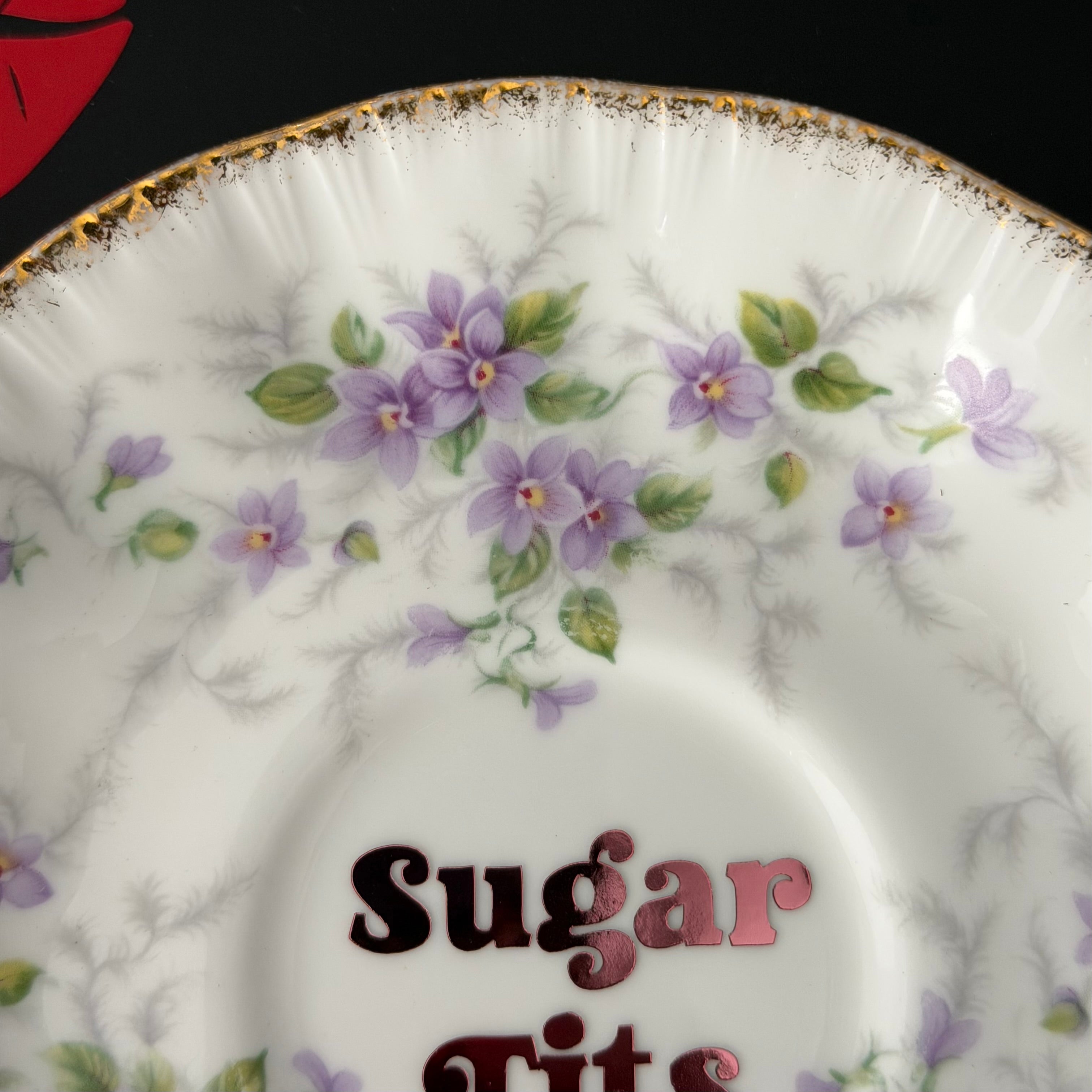 Vintage Paragon Bone China Plate, Sugar Tits, Chrome Rose Gold Vinyl, Floral Plate
