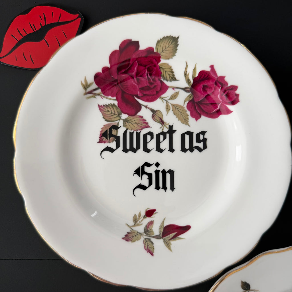 Sweet as Sin / Dark as Fuck - Set of 2 Vintage Sweary Bone China Plates