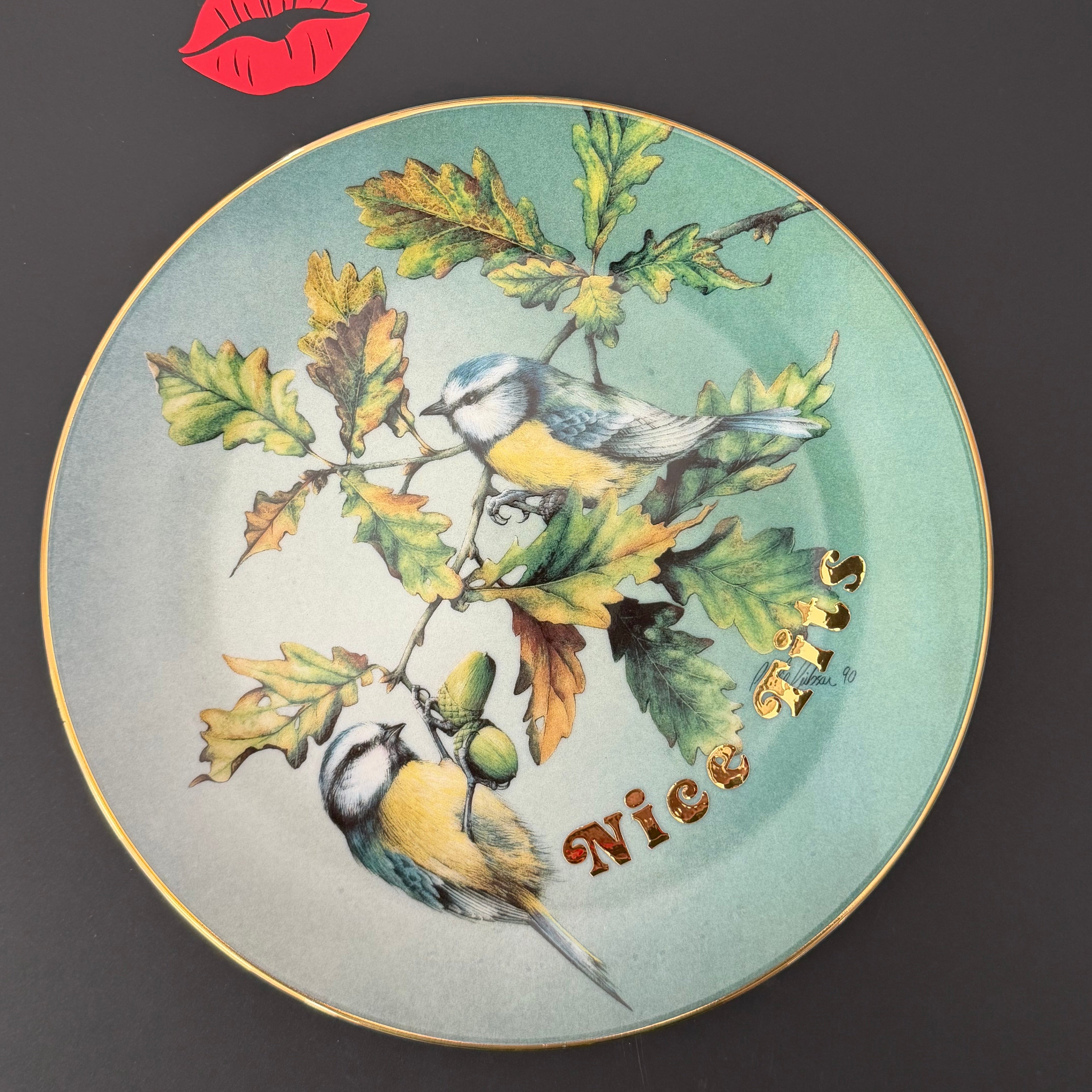 Nice Tits, Hand Decorated Vintage Porcelain Blue Tit Plate, Decorative Gift, Home Decor