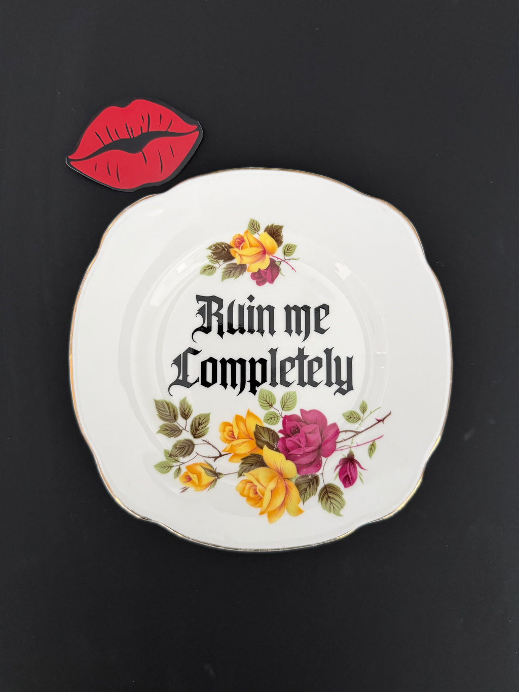 Kiss me Softly / Ruin me Completely - Set of 2 Vintage Royal Imperial Bone China Plates