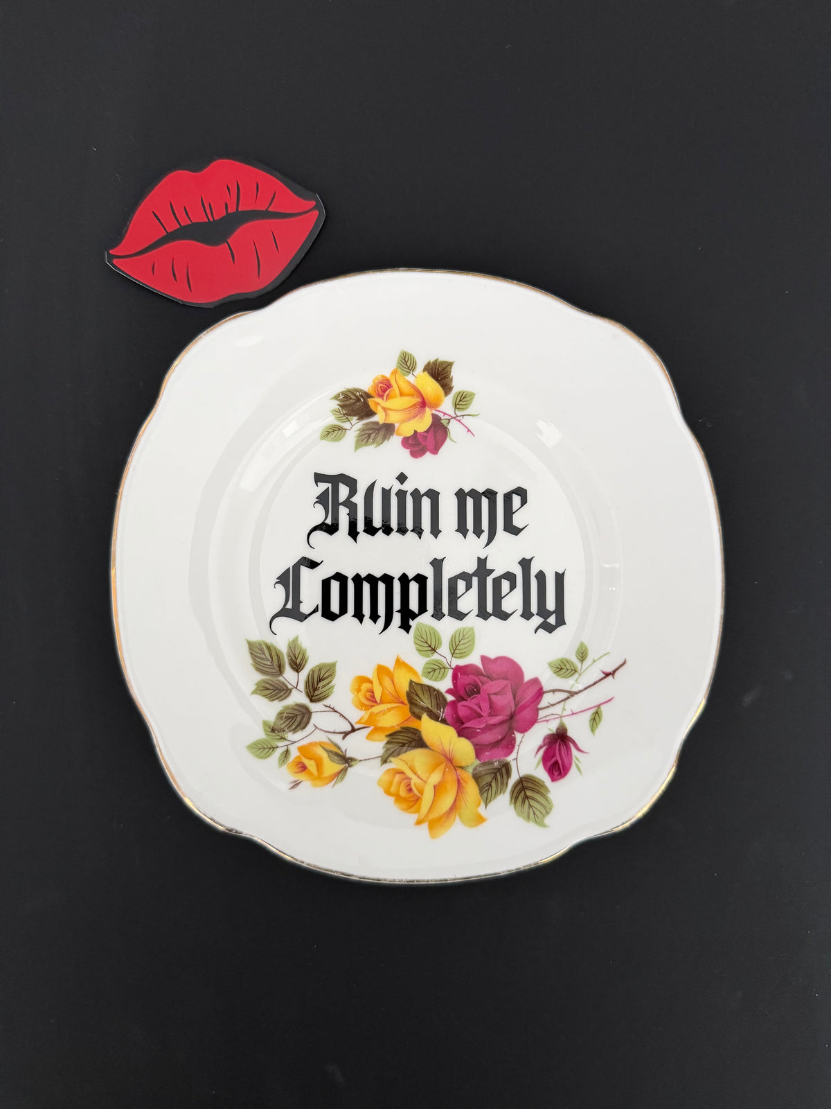 Kiss me Softly / Ruin me Completely - Set of 2 Vintage Royal Imperial Bone China Plates
