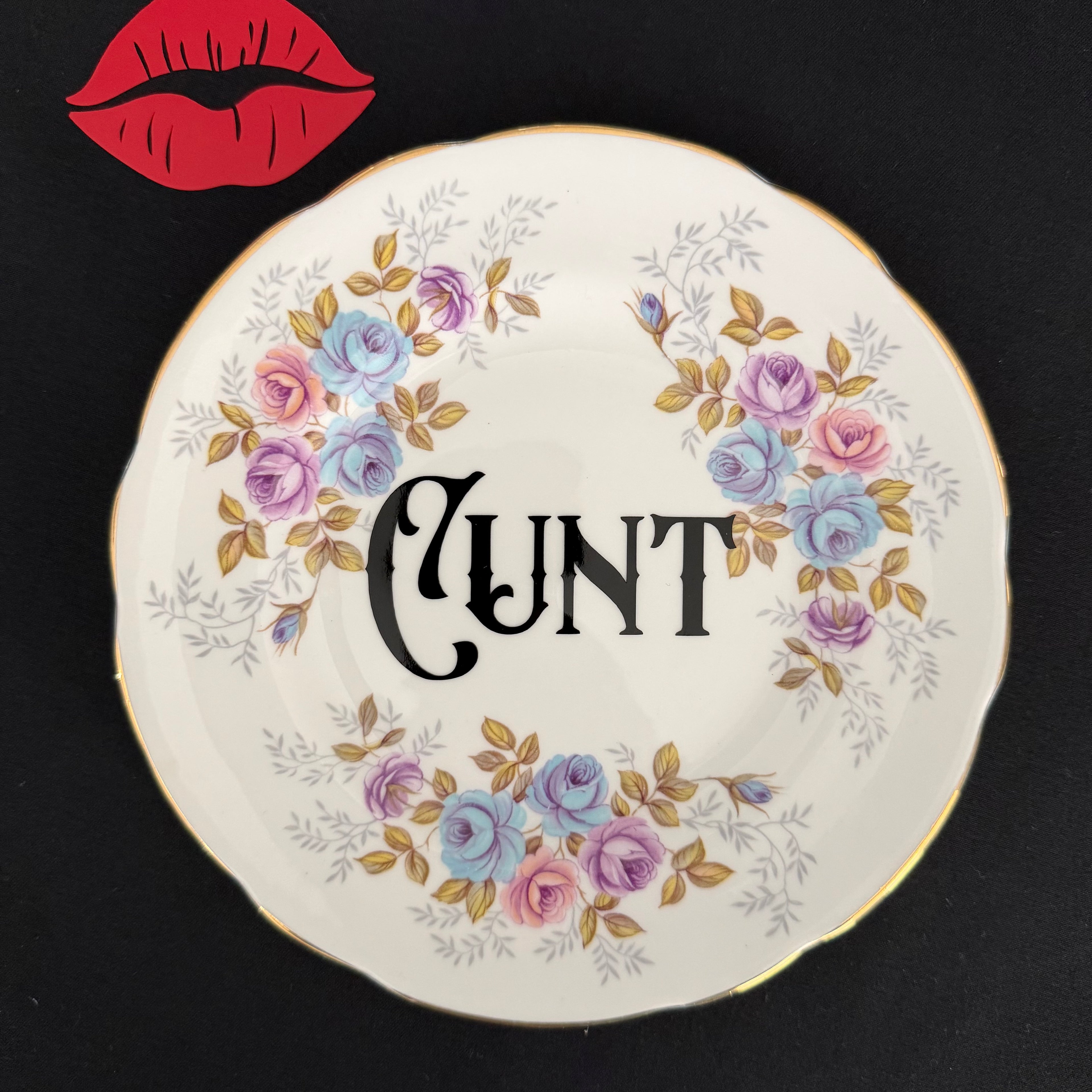 Cunt, Hand Decorated Vintage Bone China Plate, Decorative Gift, Home Decor