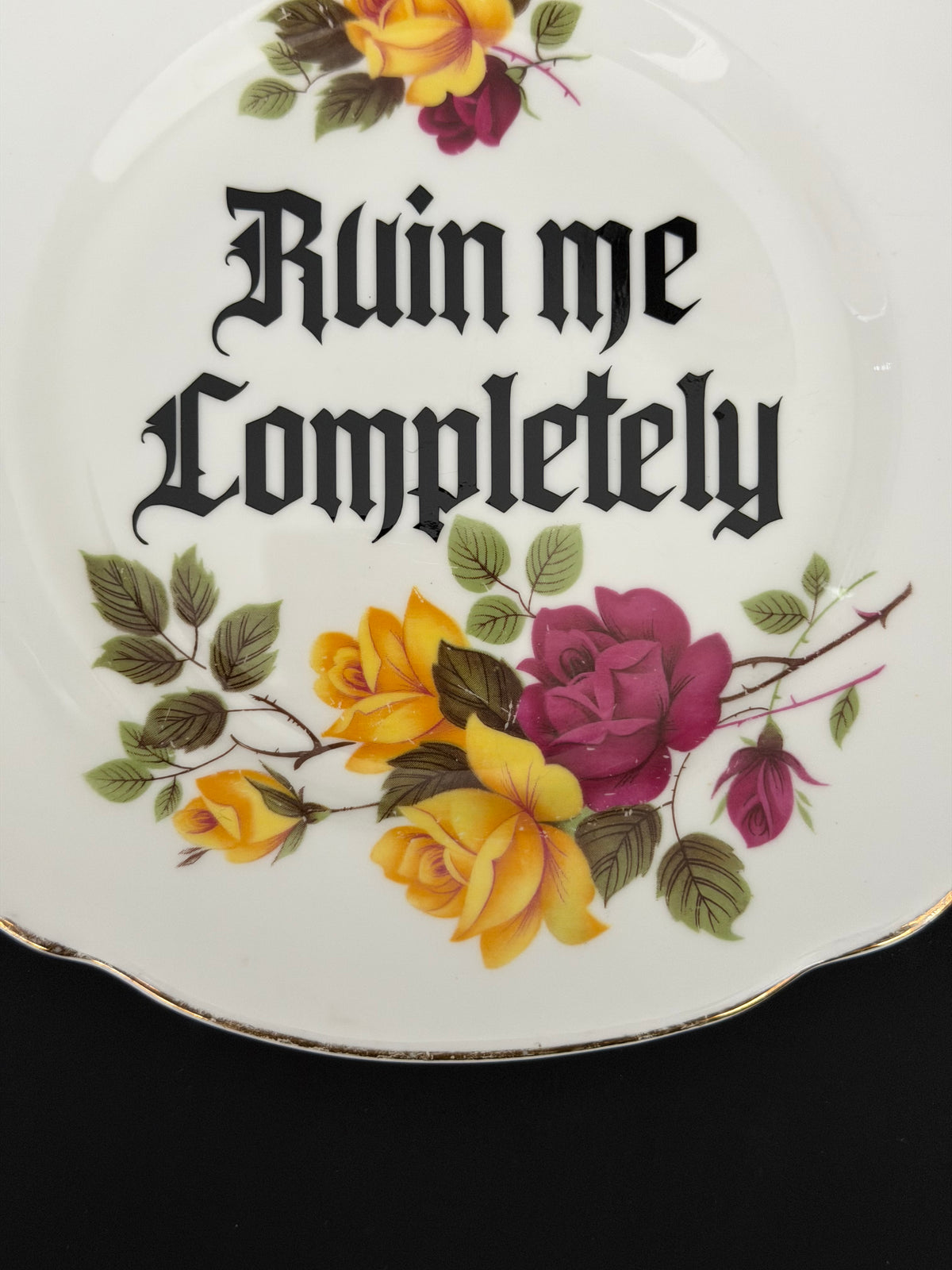Kiss me Softly / Ruin me Completely - Set of 2 Vintage Royal Imperial Bone China Plates