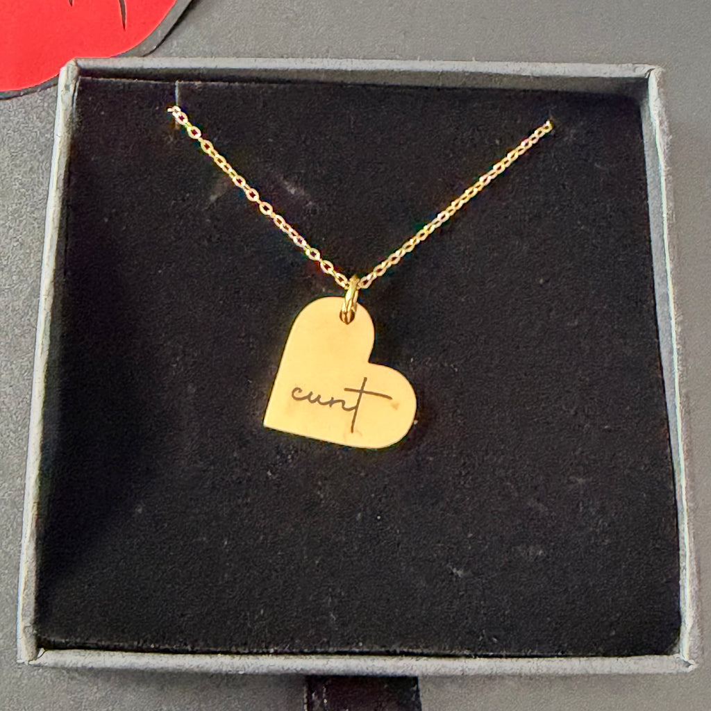 Engraved Cunt Necklace - Gold or Silver, Heart or Round Pendant