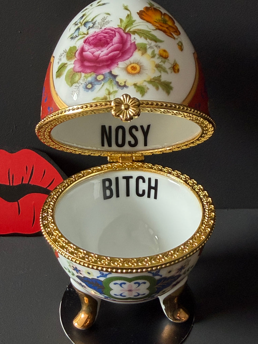 Nosy Bitch Vintage Porcelain Egg Trinket Box