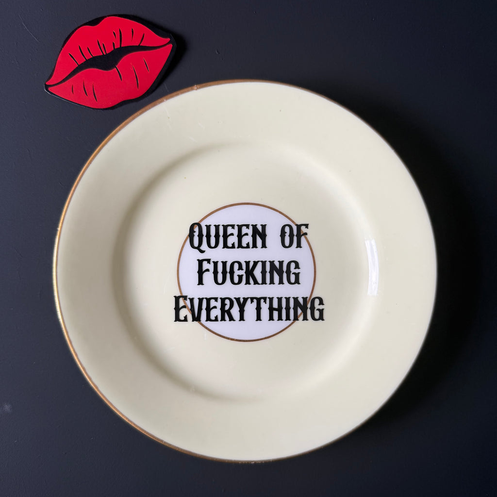 Queen Of Fucking Everything Funny Hand Decorated Ceramic Plate, Cheeky Decorative Home Decor Gift