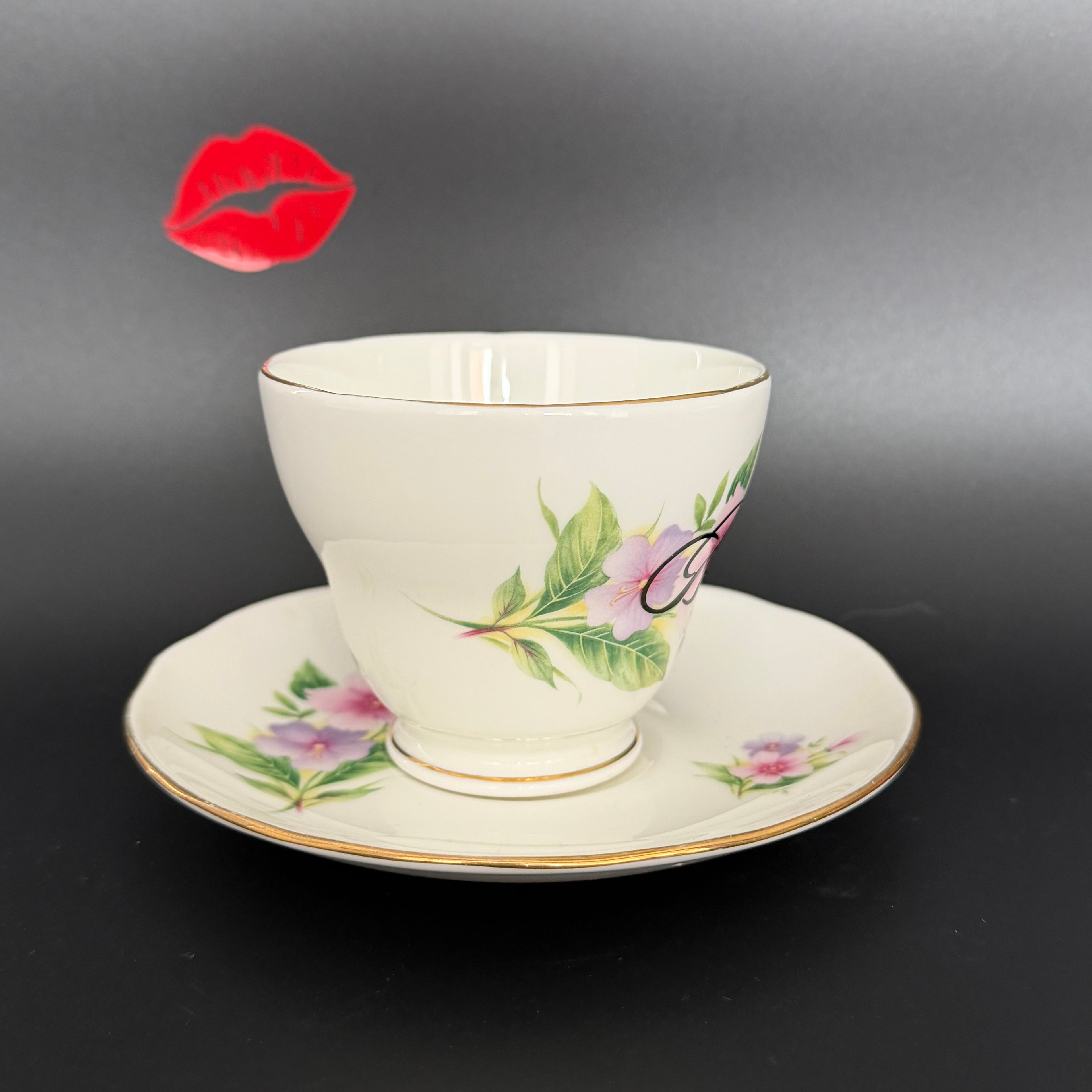 Bitch Floral Teacup & Saucer, Vintage Bone China Style Sassy Tea Set