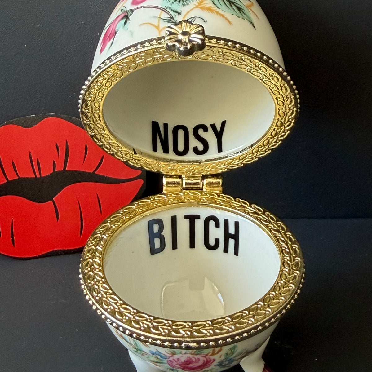 Nosy Bitch Small Vintage Porcelain Egg Trinket Box