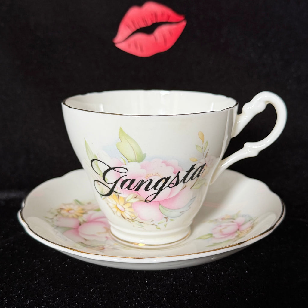 Gangsta Vintage Bone China Statement Cup & Saucer, Home Decor