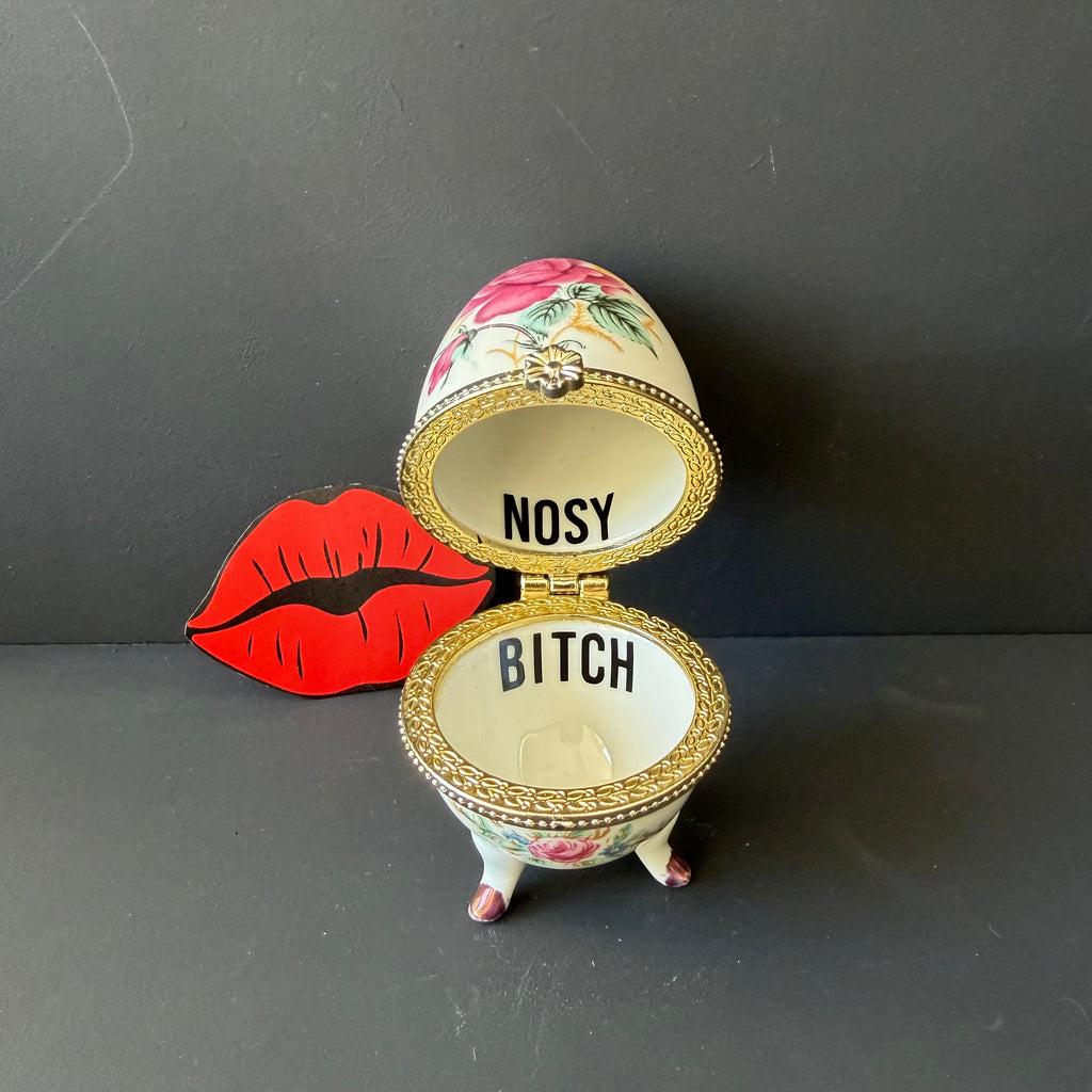Nosy Bitch Small Vintage Porcelain Egg Trinket Box