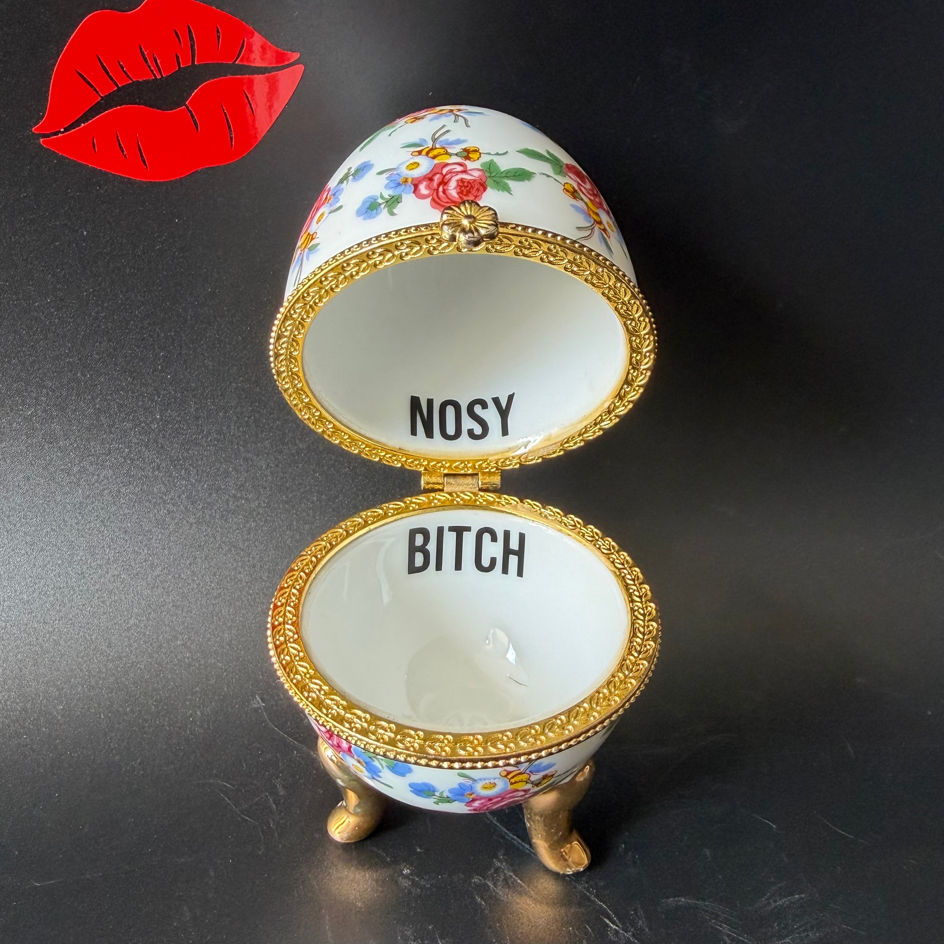 Nosy Bitch Vintage Porcelain Egg Trinket Box
