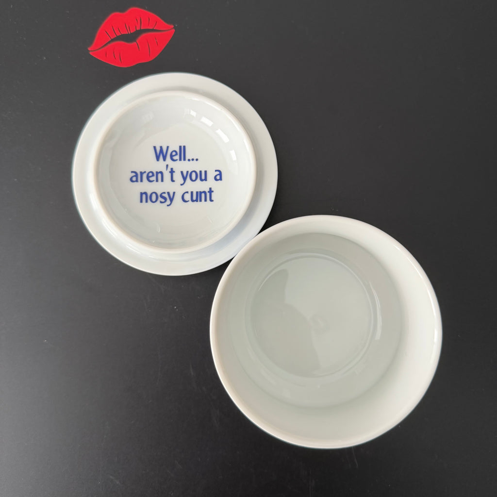 Well... Aren't You A Nosy Cunt, Upcycled Floral Vintage St Michael Bone China Trinket Dish with Lid.