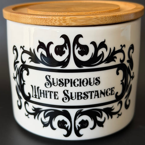 "Suspicious White Substance" Ceramic Storage Canister | Funny Kitchen Jar
