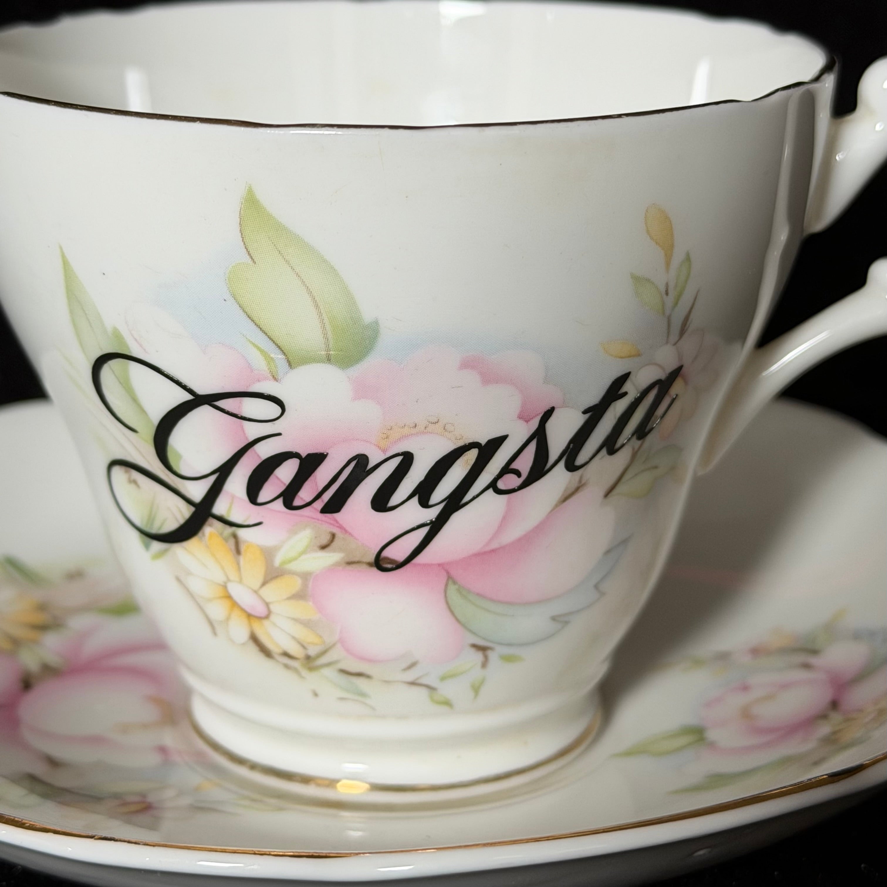 Gangsta Vintage Bone China Statement Cup & Saucer, Home Decor
