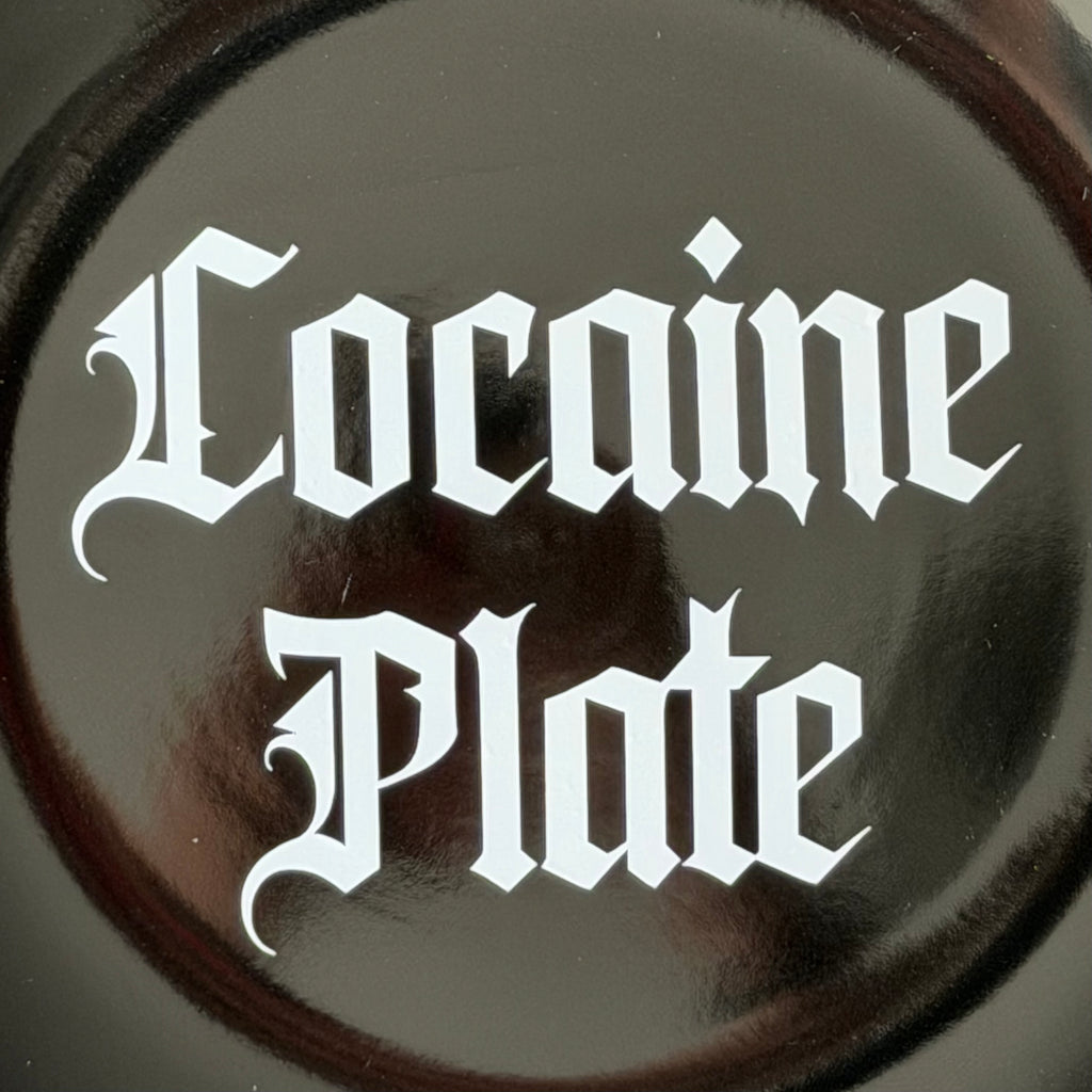Cocaine Plate, Black Ceramic Plate Decorative Gothic Font