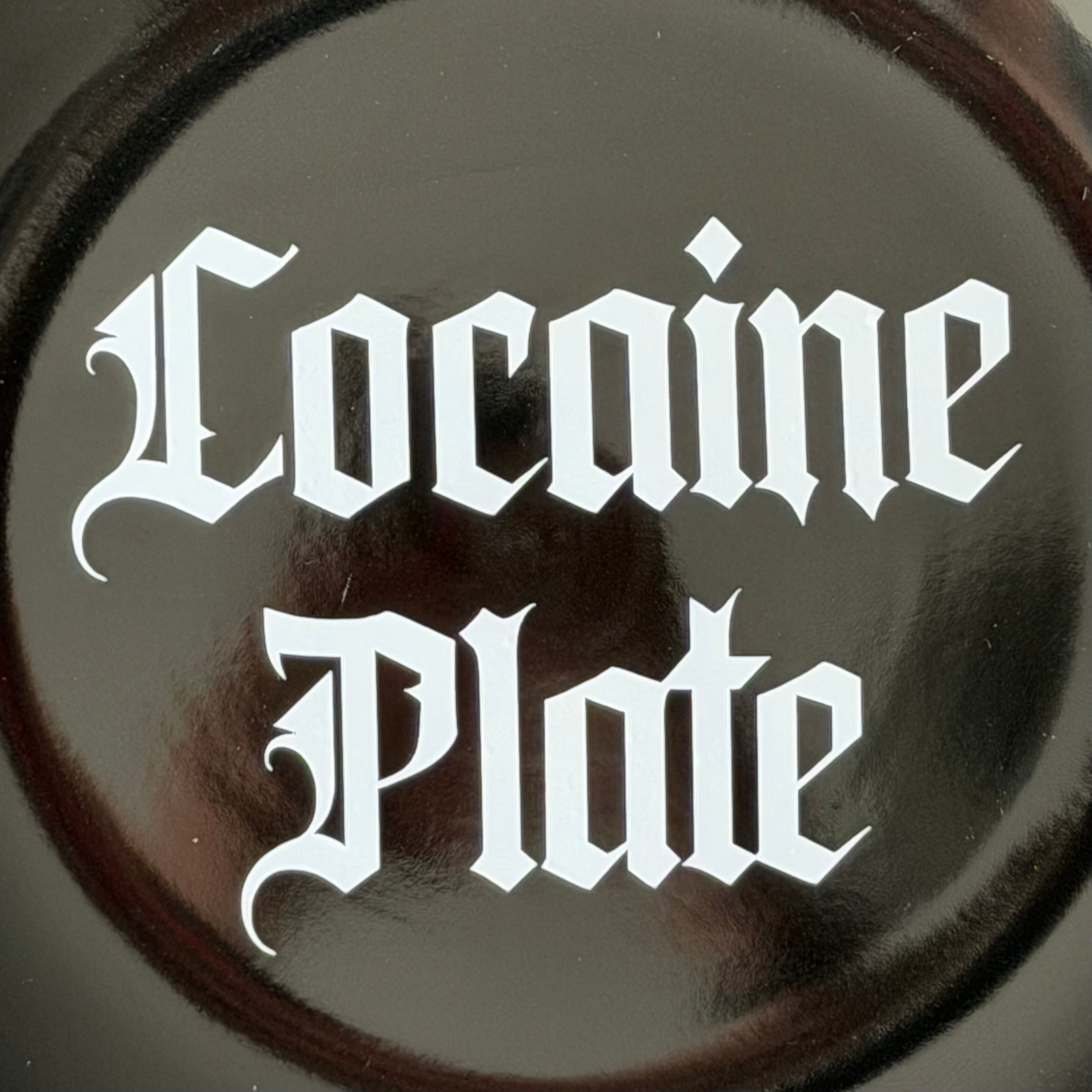 Cocaine Plate, Black Ceramic Plate Decorative Gothic Font