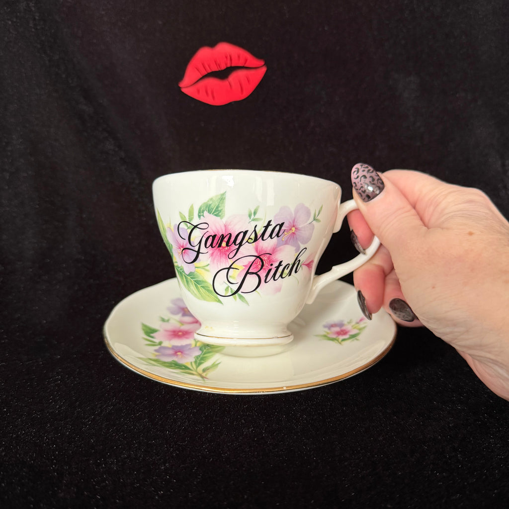 Gangsta Bitch Vintage Bone China Statement Cup & Saucer, Home Decor