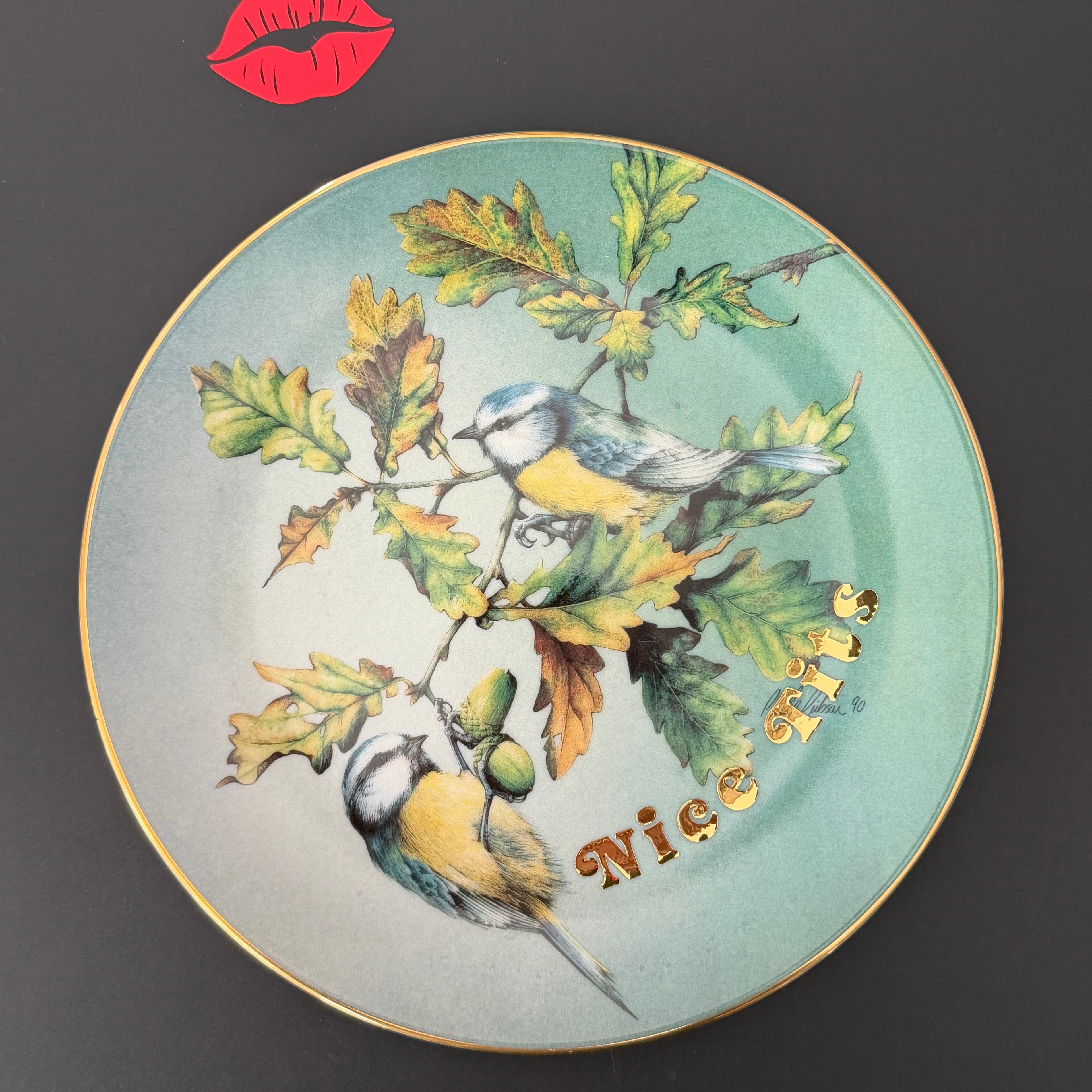 Nice Tits, Hand Decorated Vintage Porcelain Blue Tit Plate, Decorative Gift, Home Decor