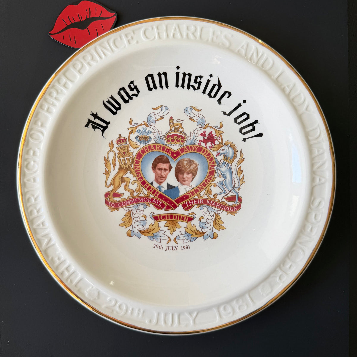 It Was an Inside Job Plate, Dark Humour Decor, Charles & Diana Commemorative Plate, Alternative Gothic Wall Decor, Sassy Statement Plate
