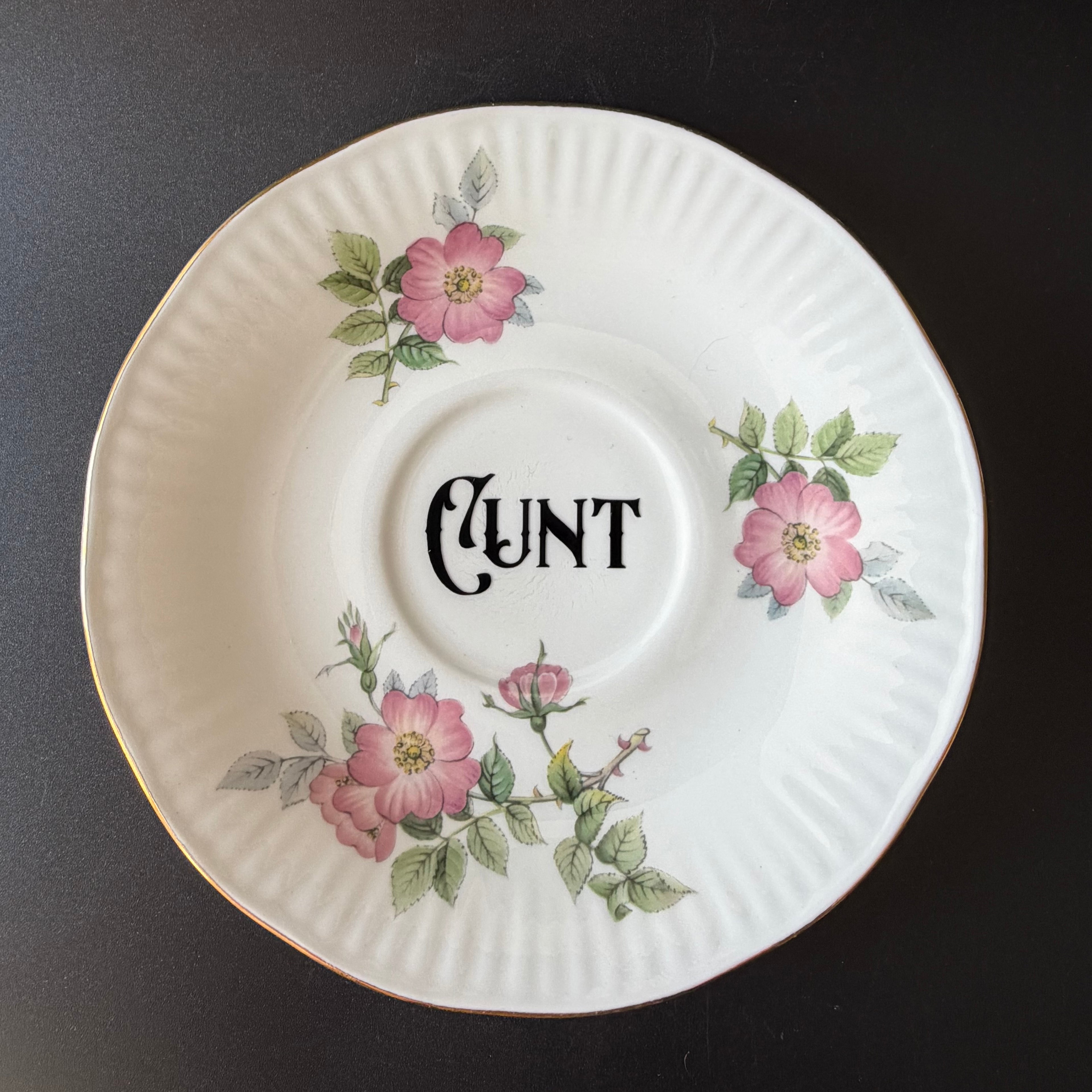 Drink up, Cunt Funny Vintage Bone China Cup & Saucer, Hand Decorated Sweary Tea Cup, Dark Humour Decor Home Decor