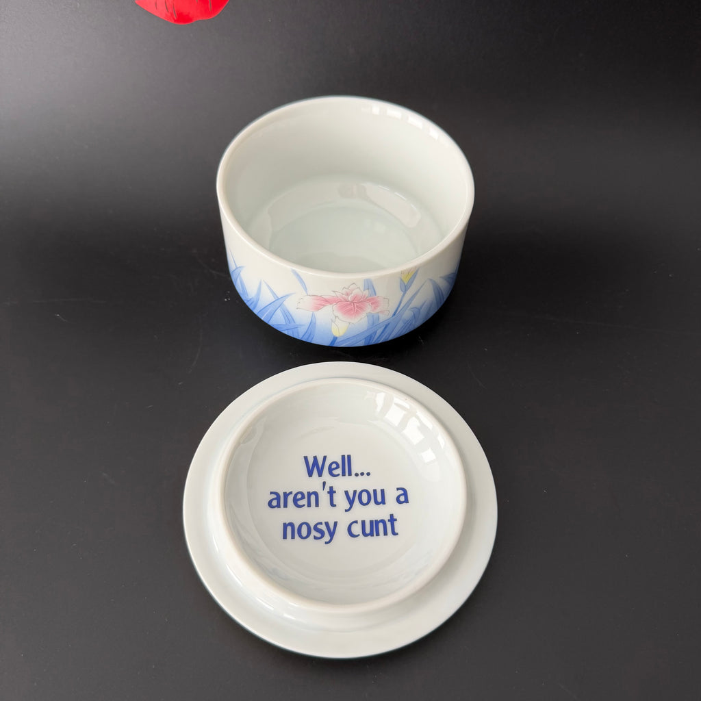 Well... Aren't You A Nosy Cunt, Upcycled Floral Vintage St Michael Bone China Trinket Dish with Lid.