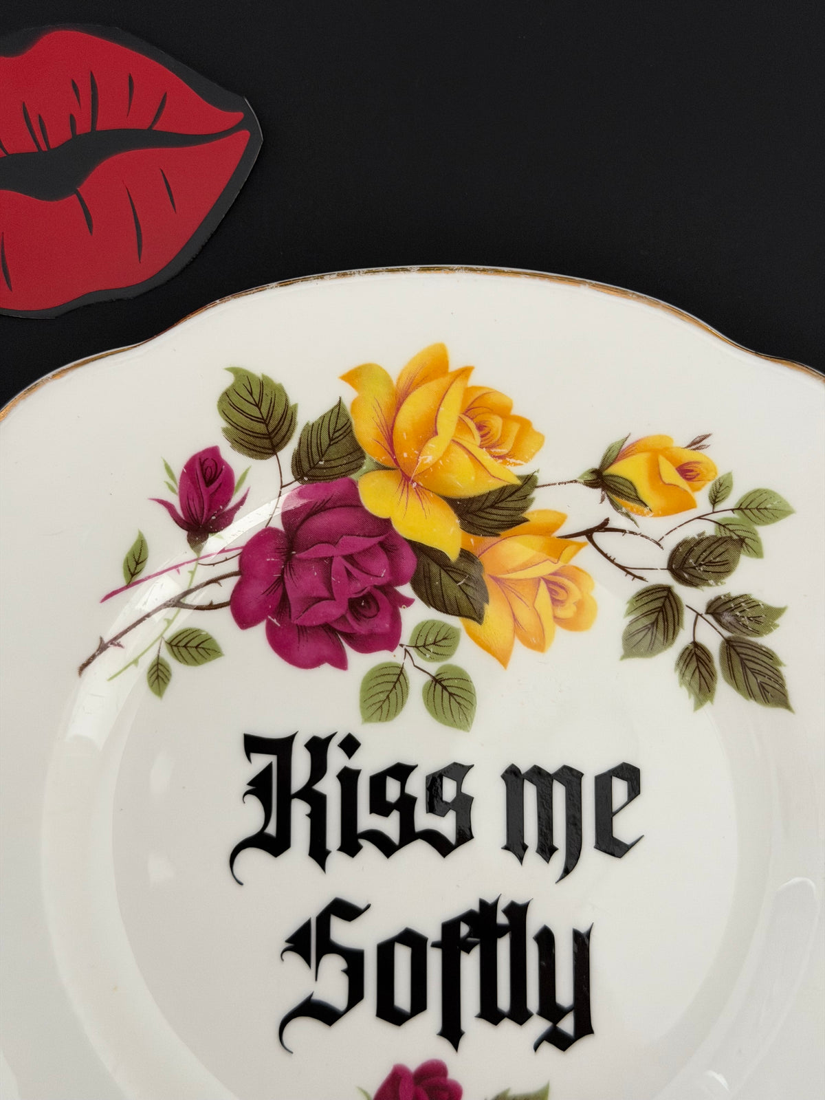 Kiss me Softly / Ruin me Completely - Set of 2 Vintage Royal Imperial Bone China Plates