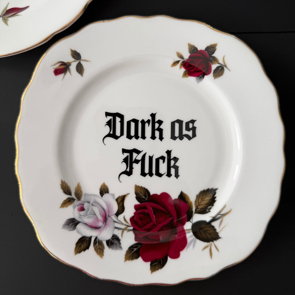 Sweet as Sin / Dark as Fuck - Set of 2 Vintage Sweary Bone China Plates