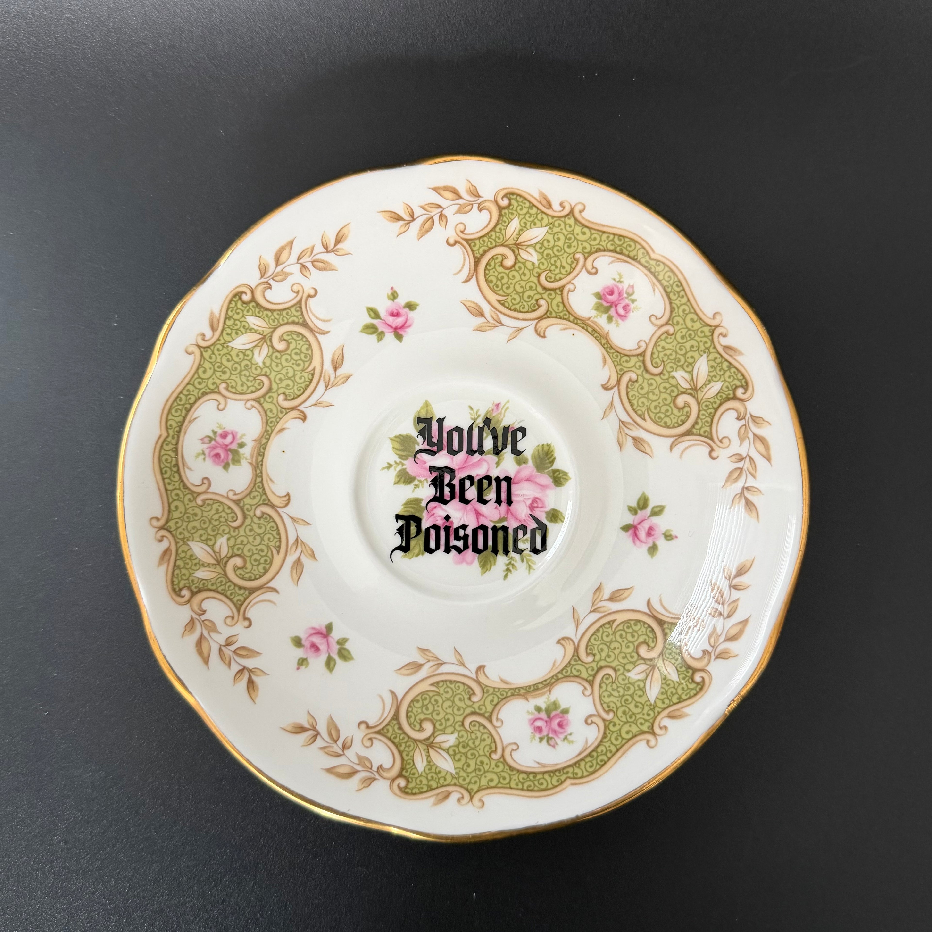 Drink up, You've Been Poisoned, Funny Vintage Bone China Cup & Saucer, Hand Decorated Sweary Tea Cup, Dark Humour Home Decor