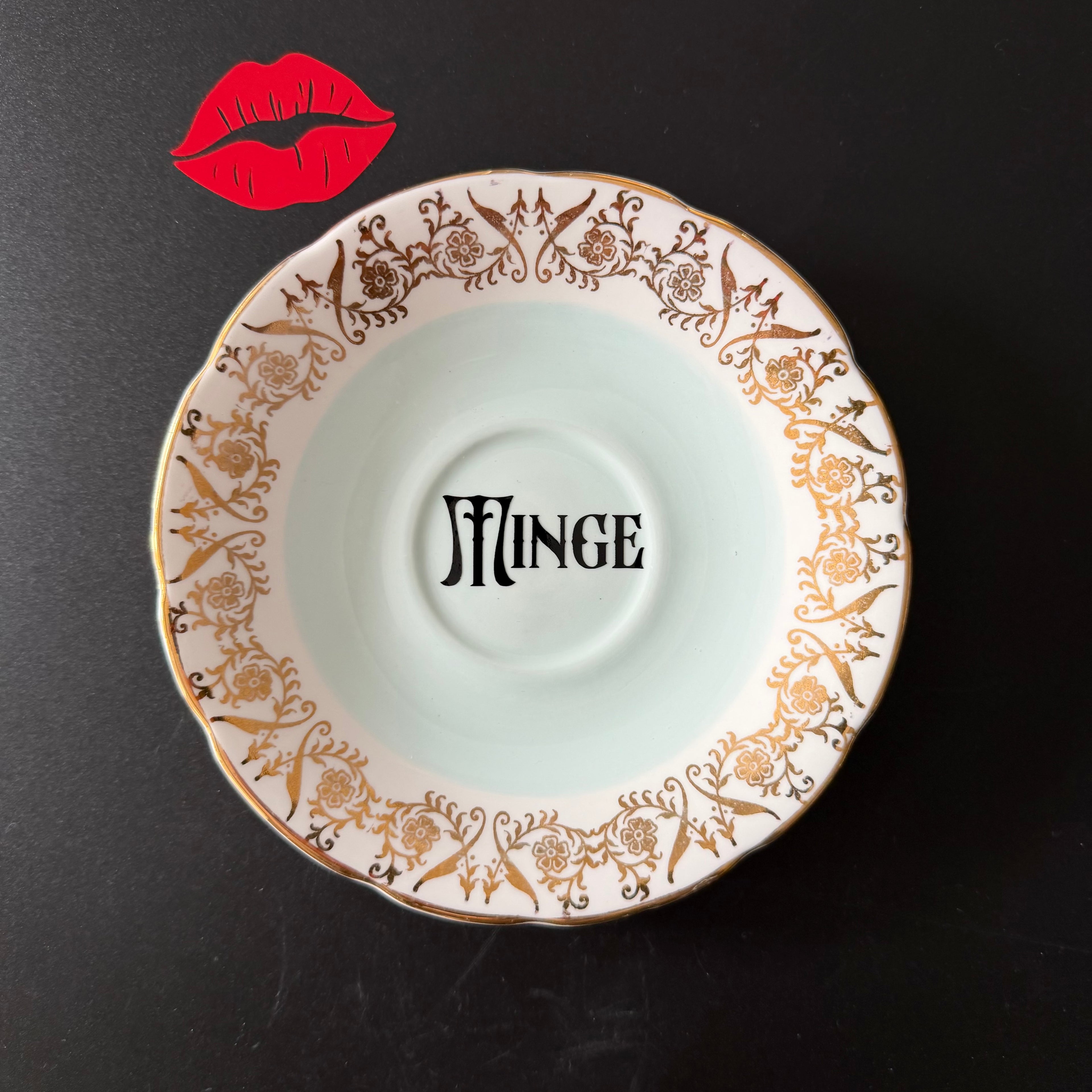 Minge Vintage Bone China Saucer, Funny Sweary Upcycled China Plate