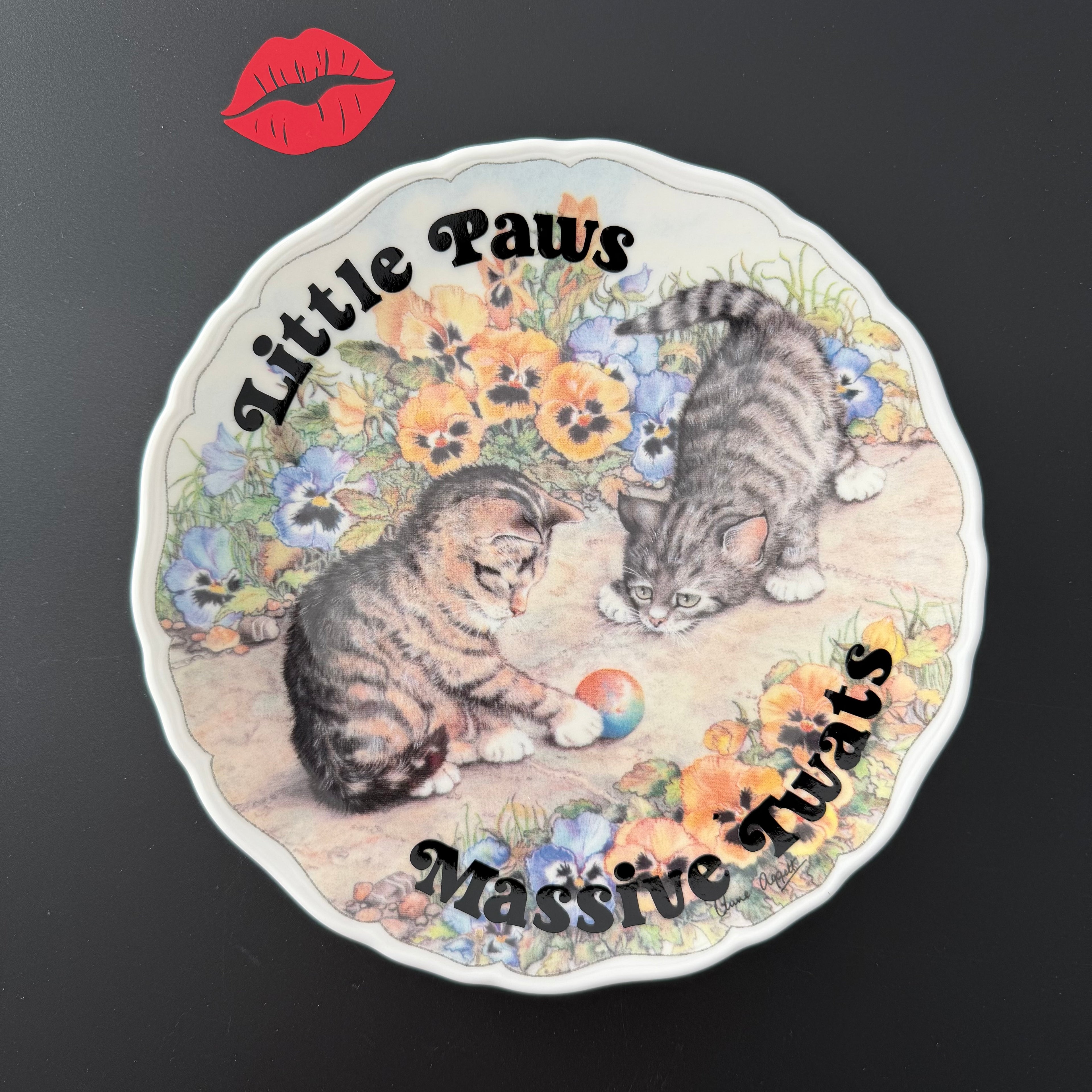 Little Paws Massive Twats, Funny Vintage Royal Albert Bone China Cat Plate, Sassy Kitten Wall Decor