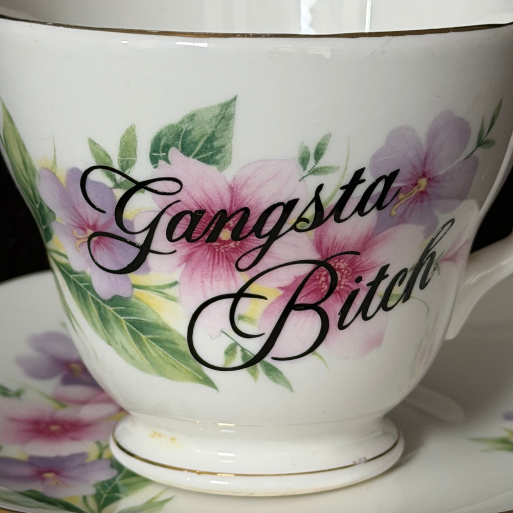 Gangsta Bitch Vintage Bone China Statement Cup & Saucer, Home Decor