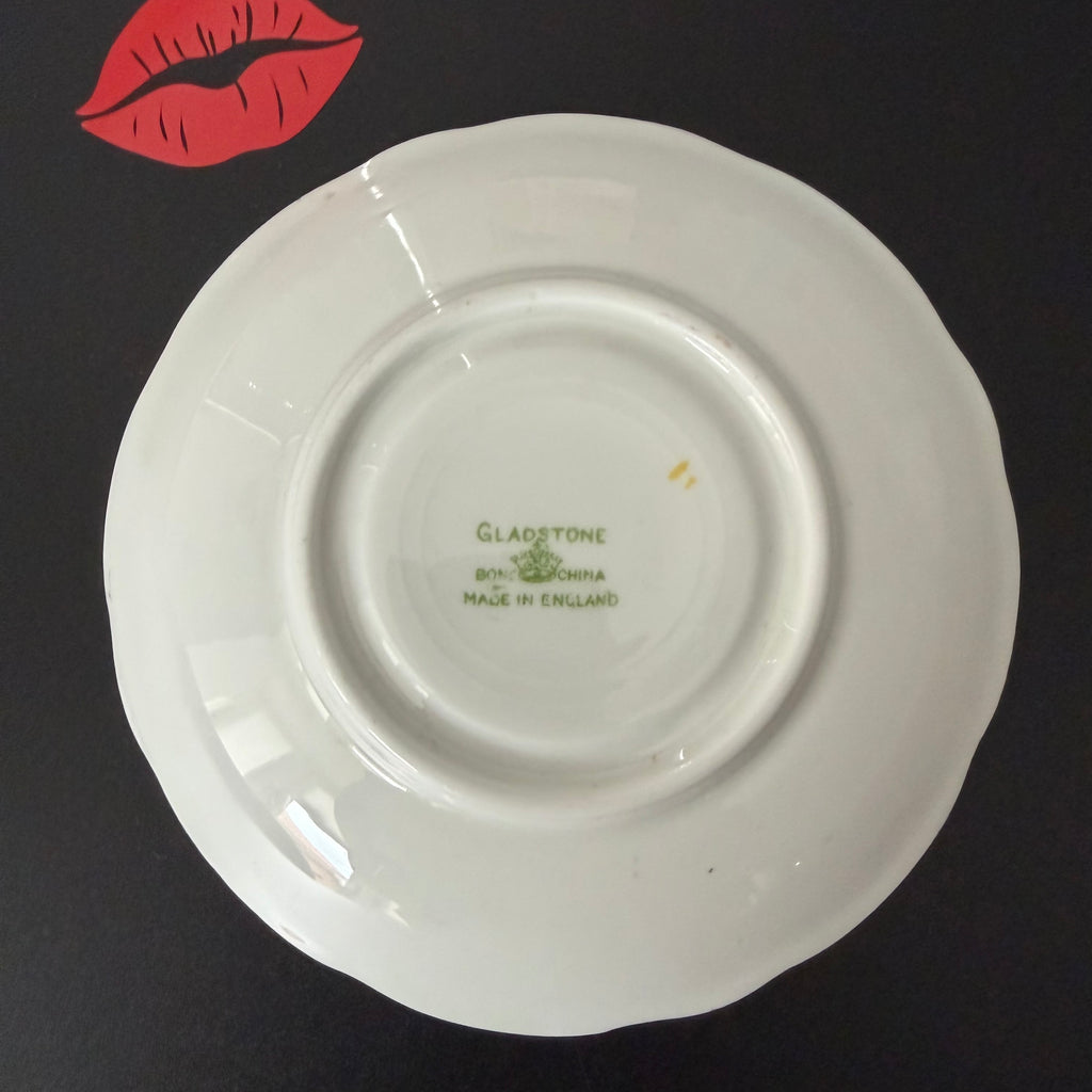 Vintage Bone China Plate, Sugar Tits, Black Vinyl, Floral Plate