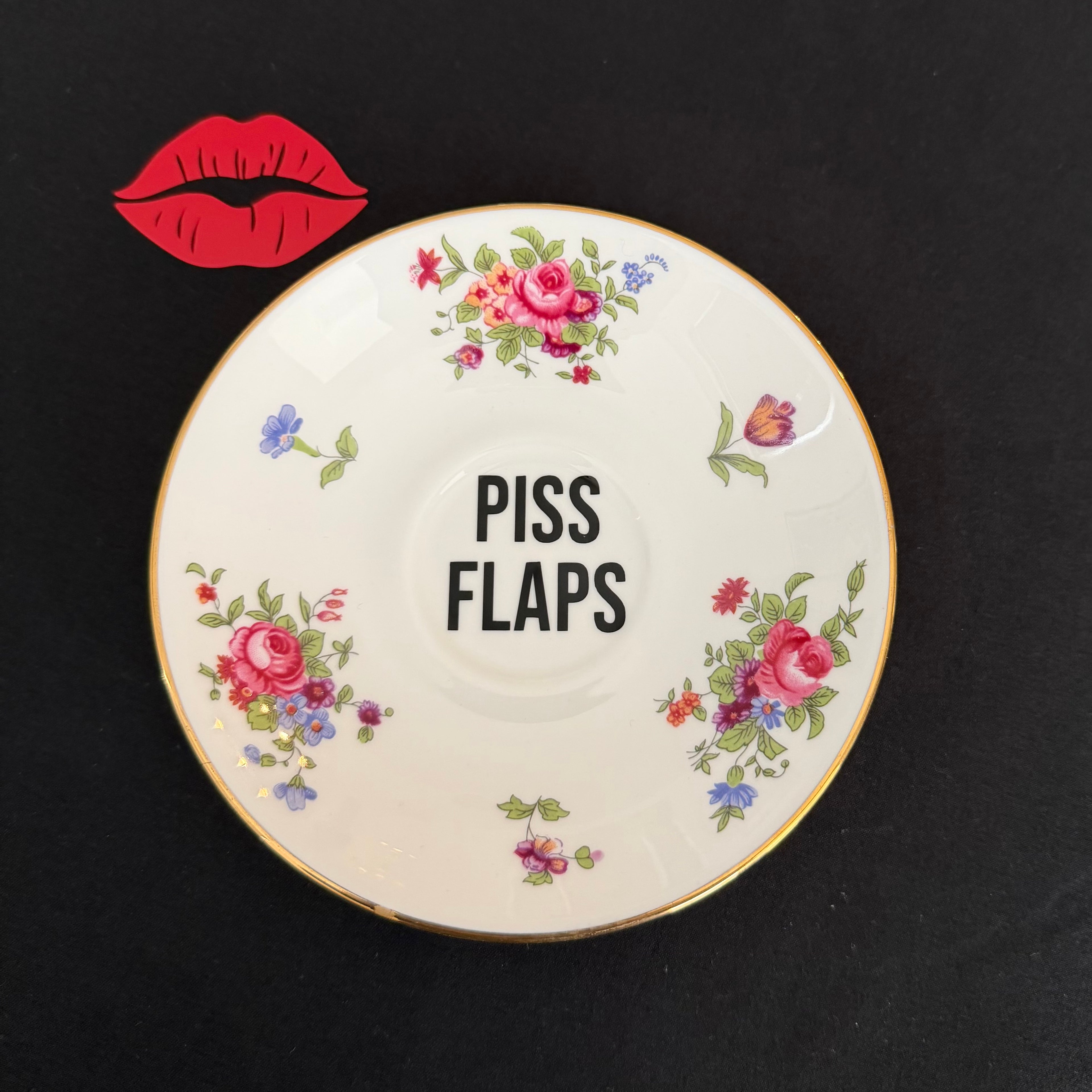 Piss Flaps Funny Hand Decorated Vintage Bone China Plate, Cheeky Decorative Gift, Home Decor