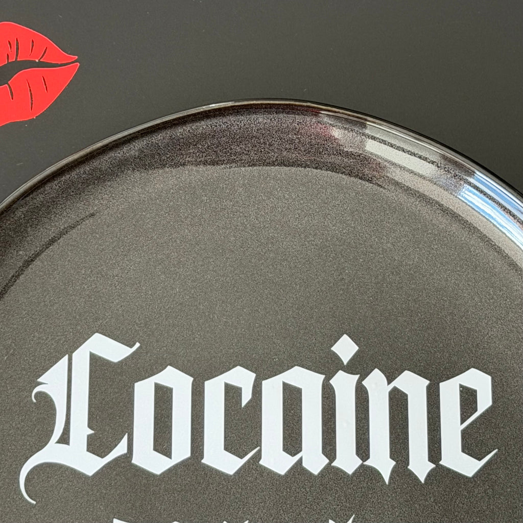 Cocaine Plate, Black Ceramic Plate Decorative Gothic Font