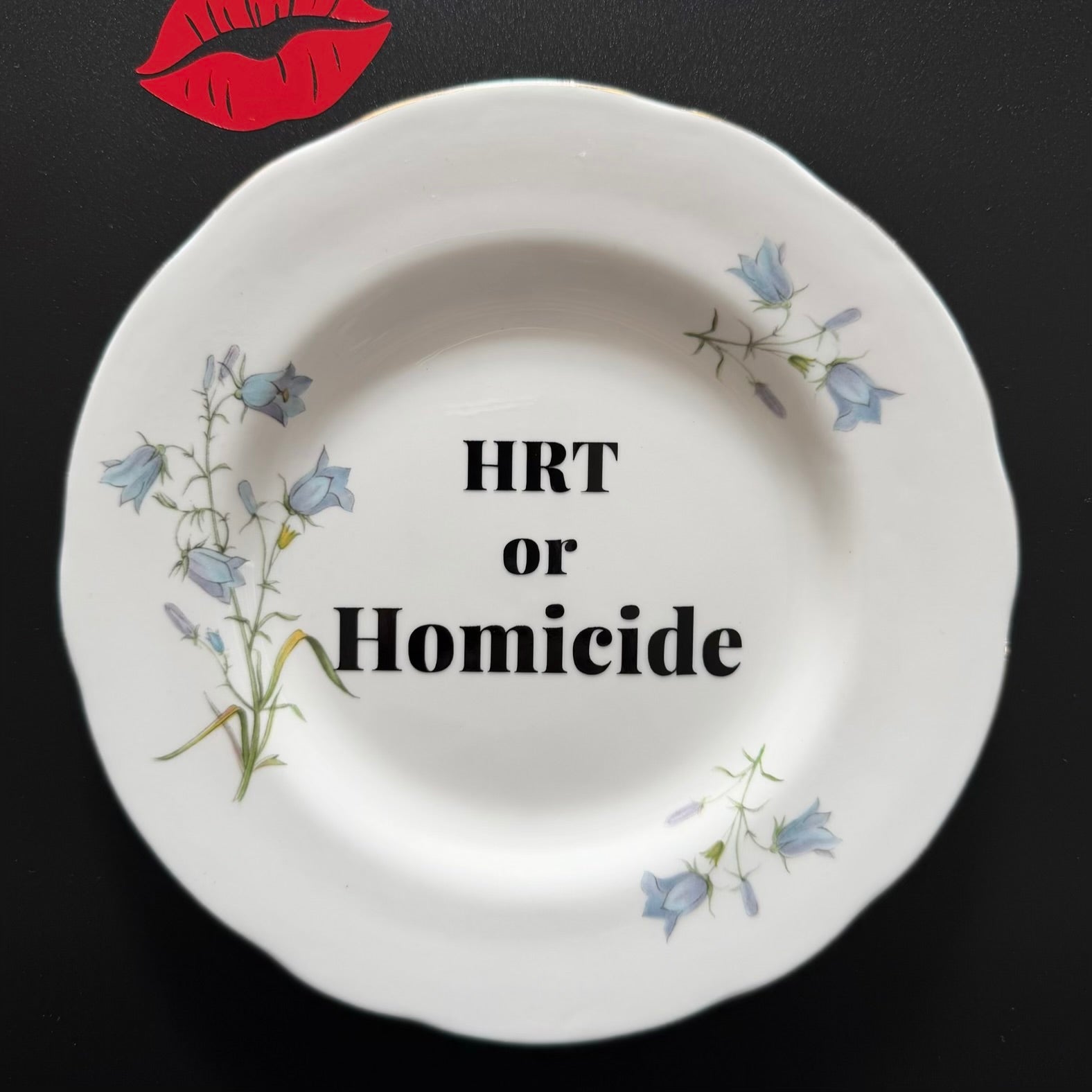 HRT or Homicide, Hand Decorated Vintage Bone China Plate, Decorative Gift, Home Decor