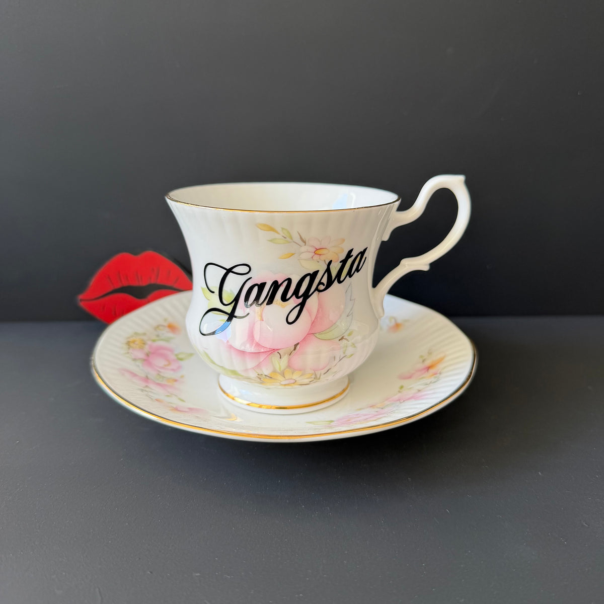 Gangsta Vintage Bone China Statement Cup & Saucer, Home Decor