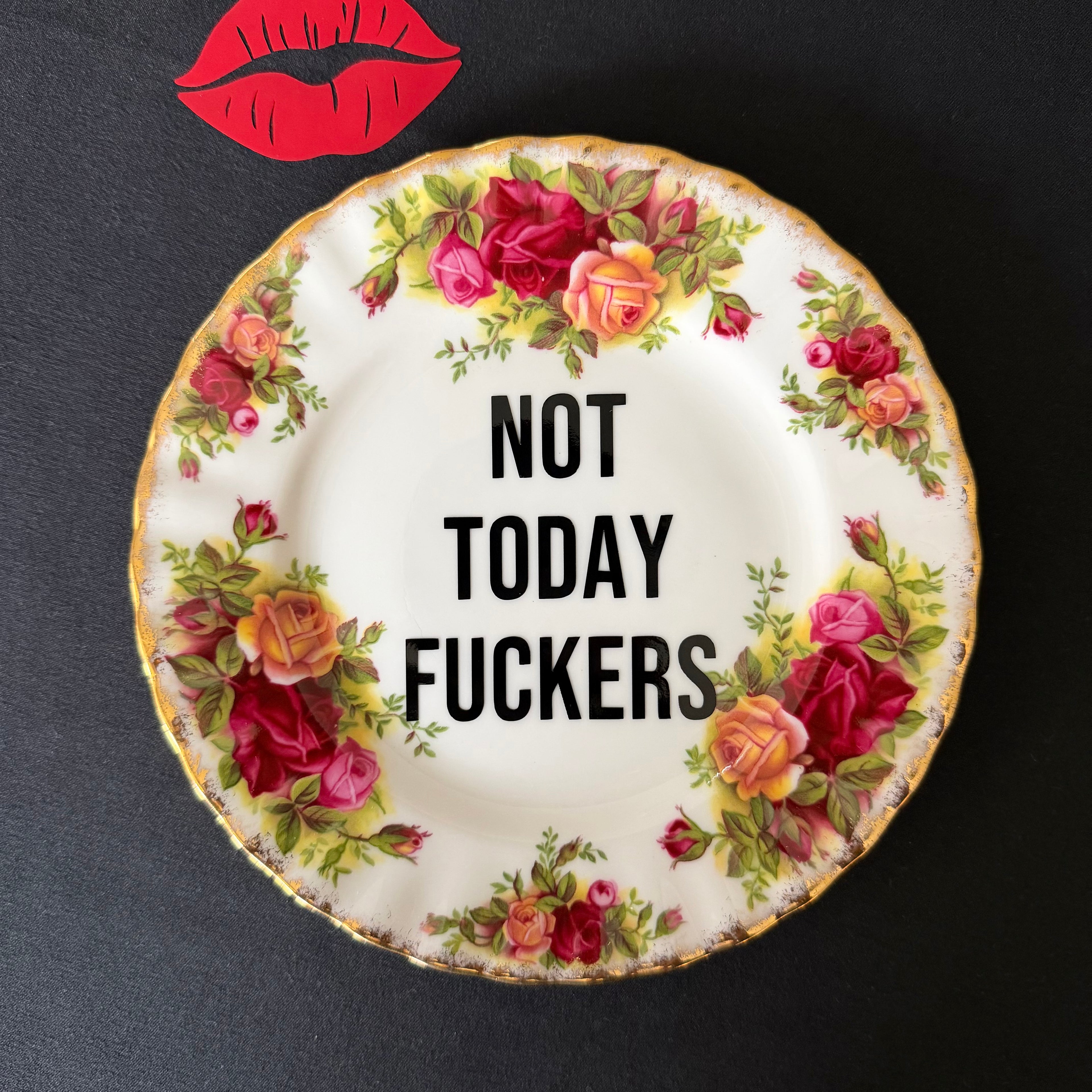 Not Today Fuckers, Hand Decorated Vintage Royal Albert Bone China Plate, Decorative Gift, Home Decor