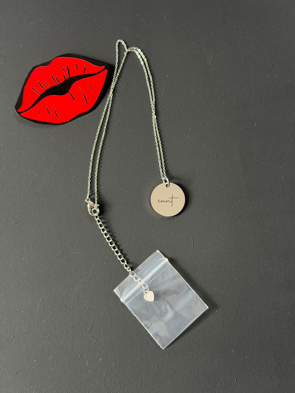 Engraved Cunt Necklace - Gold or Silver, Heart or Round Pendant
