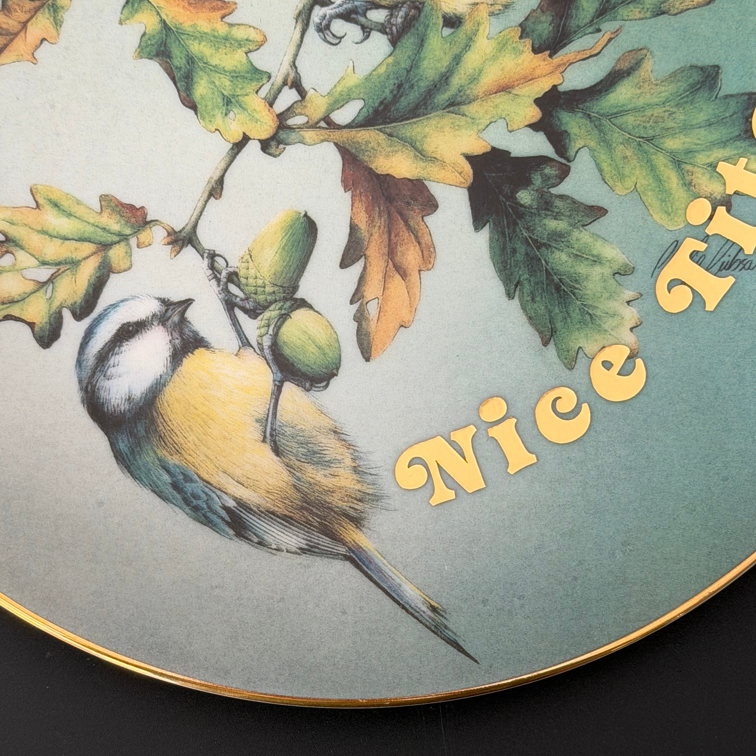 Nice Tits, Hand Decorated Vintage Porcelain Blue Tit Plate, Decorative Gift, Home Decor