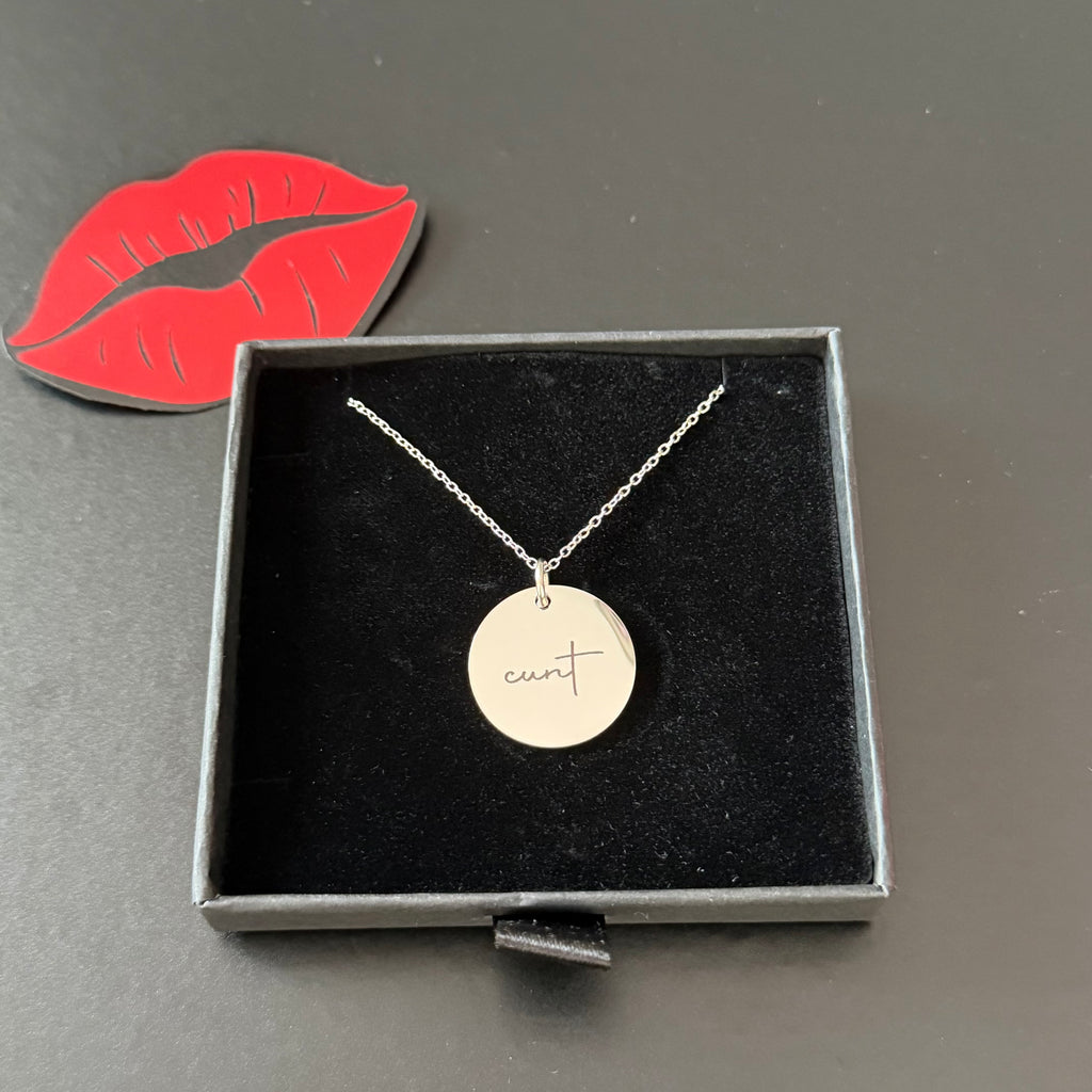 Engraved Cunt Necklace - Gold or Silver, Heart or Round Pendant