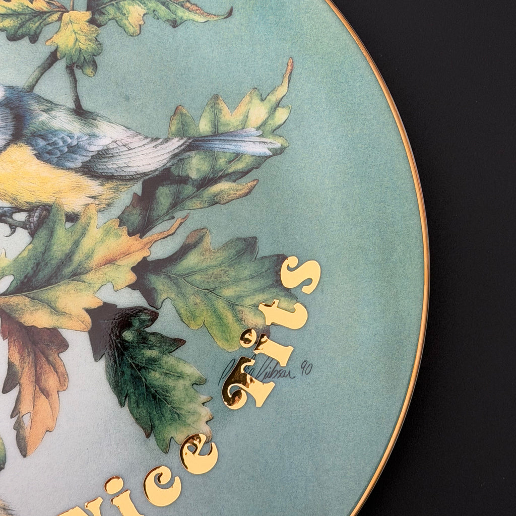 Nice Tits, Hand Decorated Vintage Porcelain Blue Tit Plate, Decorative Gift, Home Decor