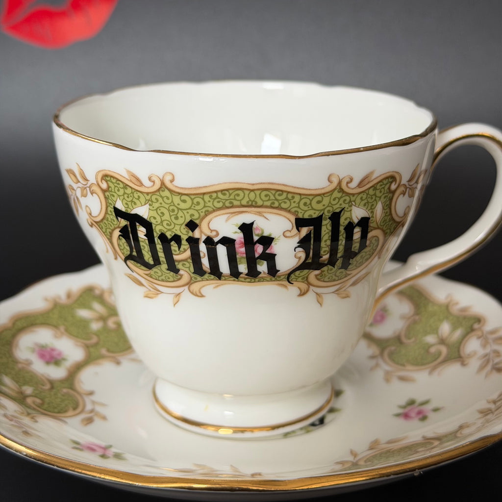 Drink up, You've Been Poisoned, Funny Vintage Bone China Cup & Saucer, Hand Decorated Sweary Tea Cup, Dark Humour Home Decor