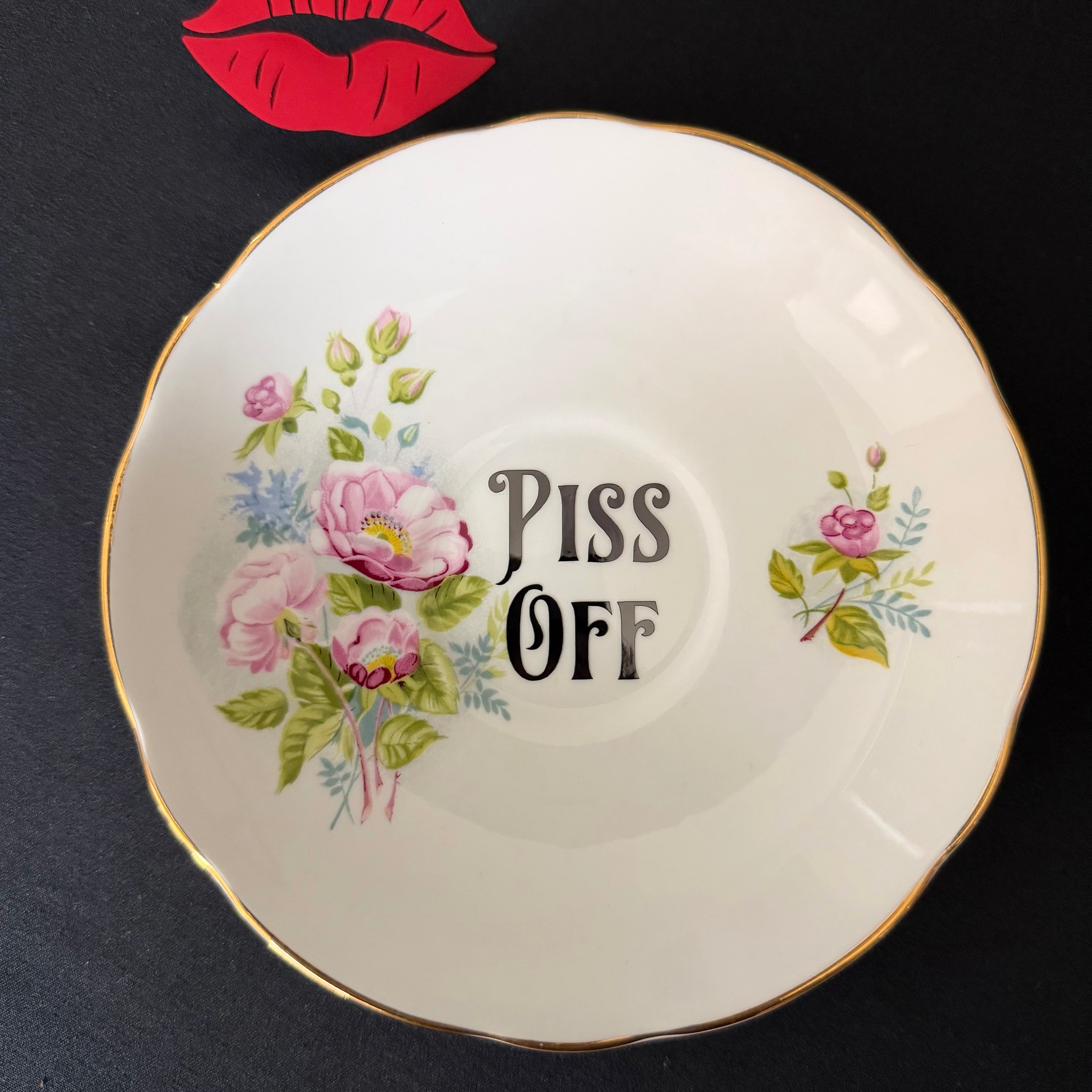 Piss Off Funny Hand Decorated Vintage Bone China Plate, Cheeky Decorative Gift, Home Decor