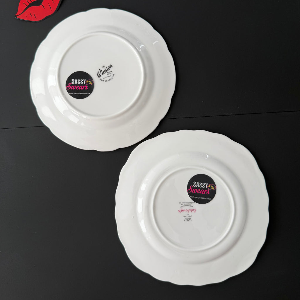 Sweet as Sin / Dark as Fuck - Set of 2 Vintage Sweary Bone China Plates
