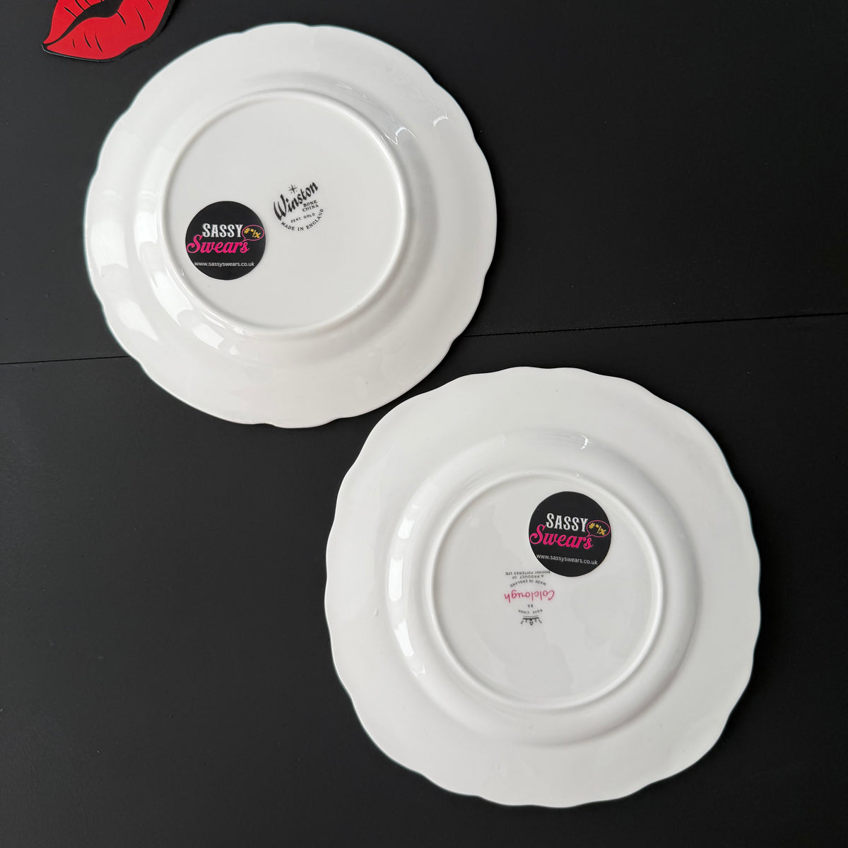 Sweet as Sin / Dark as Fuck - Set of 2 Vintage Sweary Bone China Plates