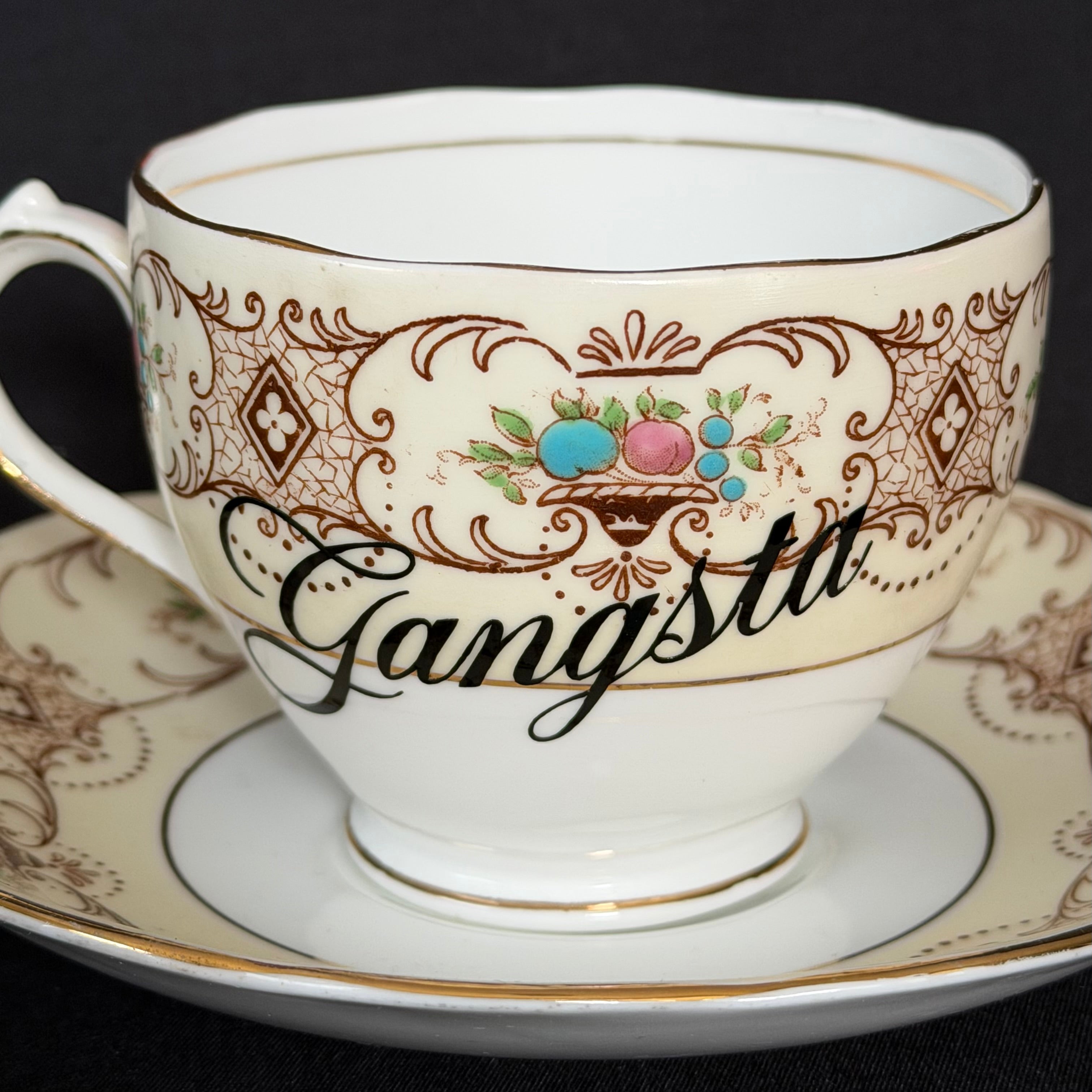 Gangsta Vintage China Statement Cup & Saucer, Home Decor