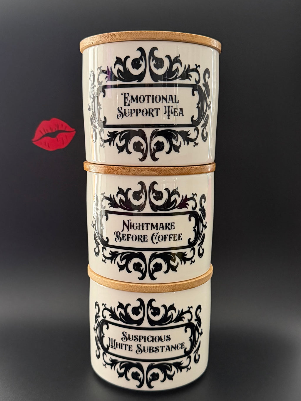 Gothic Kitchen Canister Set, Emotional Support Tea, Nightmare Before Coffee & Suspicious White Substance, Tea Coffee Sugar