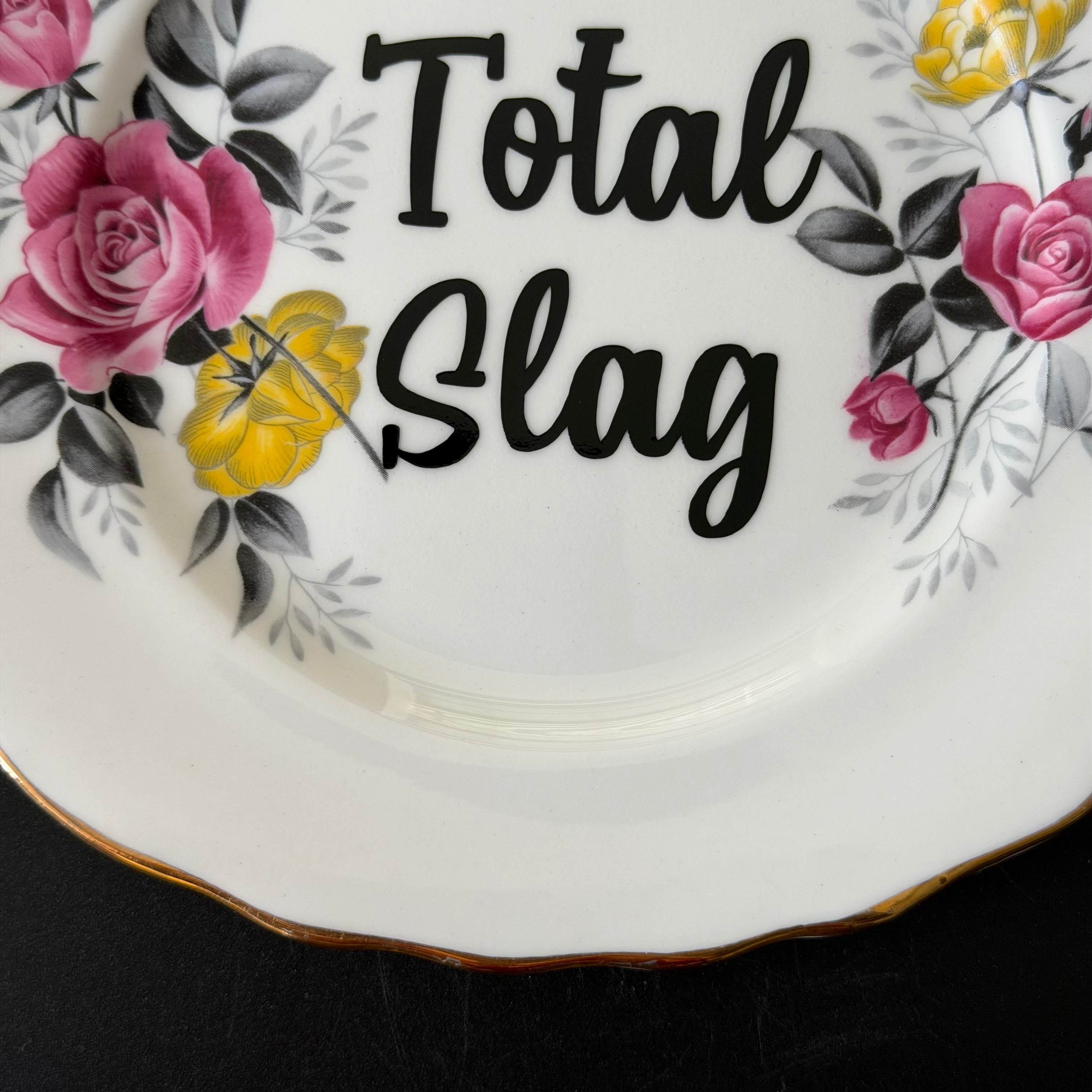 Total Slag, Vintage Royal Vale Fine Bone China Plate, Funny Floral Wall Display Plate