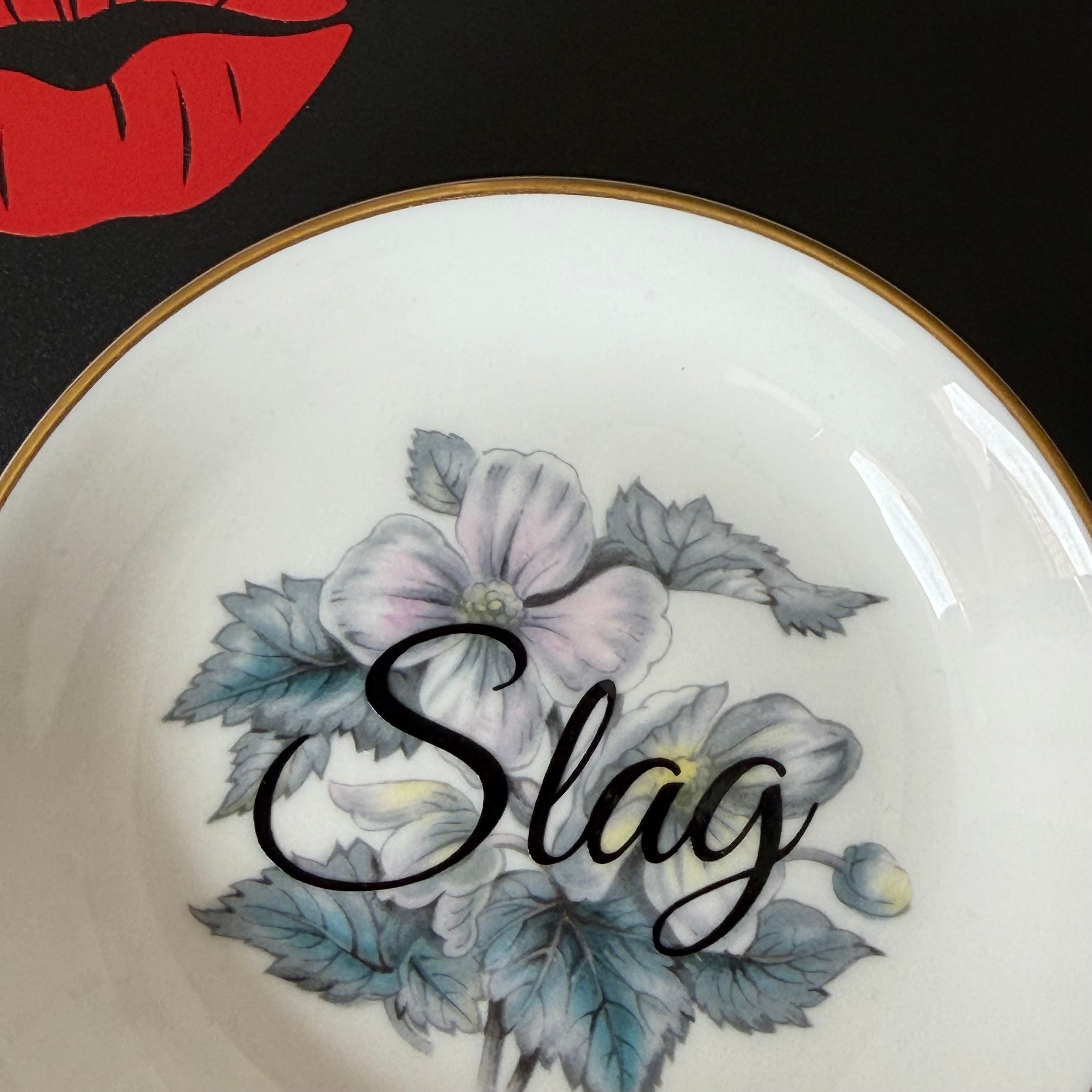 Slag Mini Trinket Dish, Royal Worcester Bone China, Funny Ring Dish